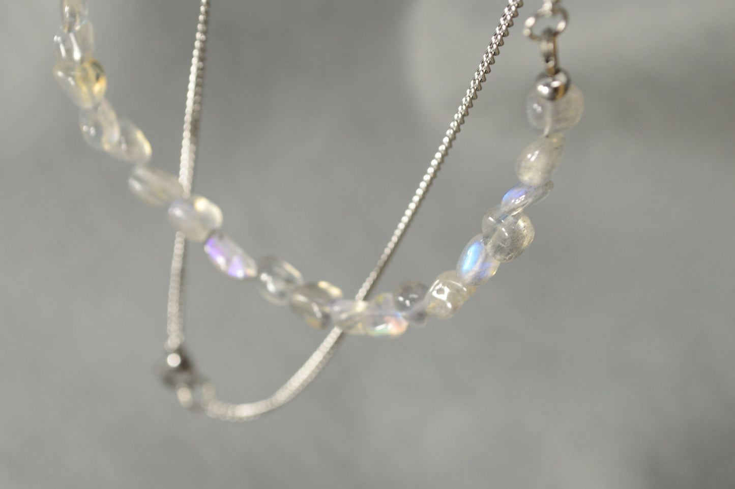 Radiant Labradorite Elegance: Stainless Steel Necklace and Earring Set