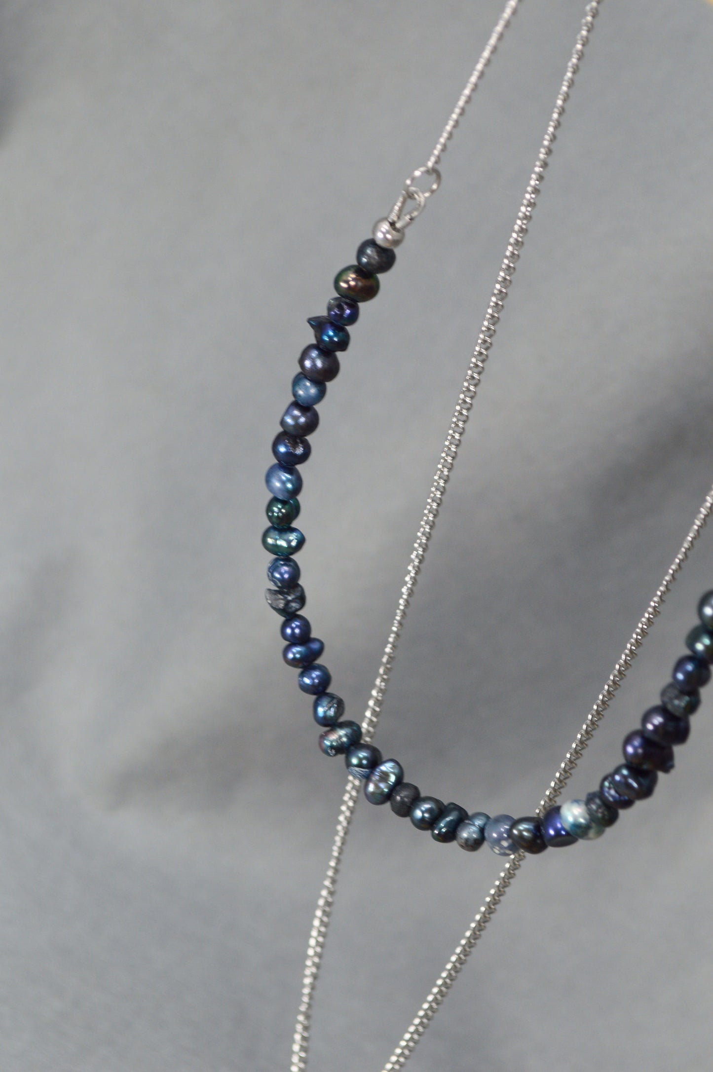 Dark Pearl Delight: Stainless Steel Necklace and Earring Set