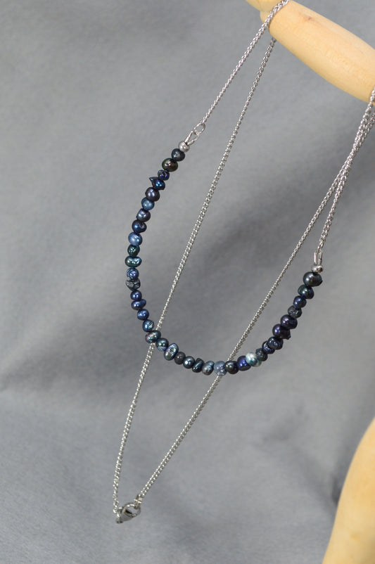 Dark Pearl Delight: Stainless Steel Necklace and Earring Set