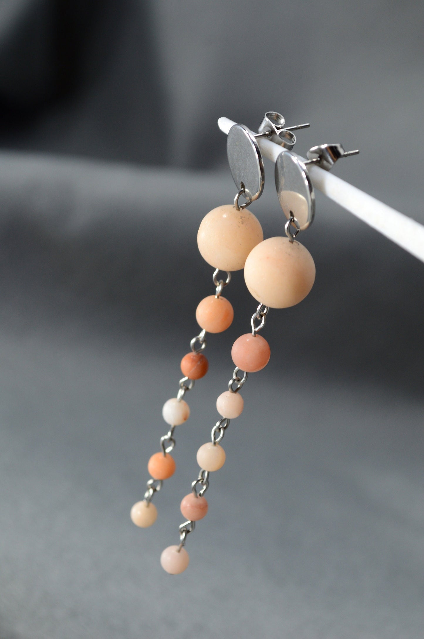 Long Bib Vintage Style Earrings, Stainless steel big earrings, Aventurine earrings 7.5 cm  - 3"