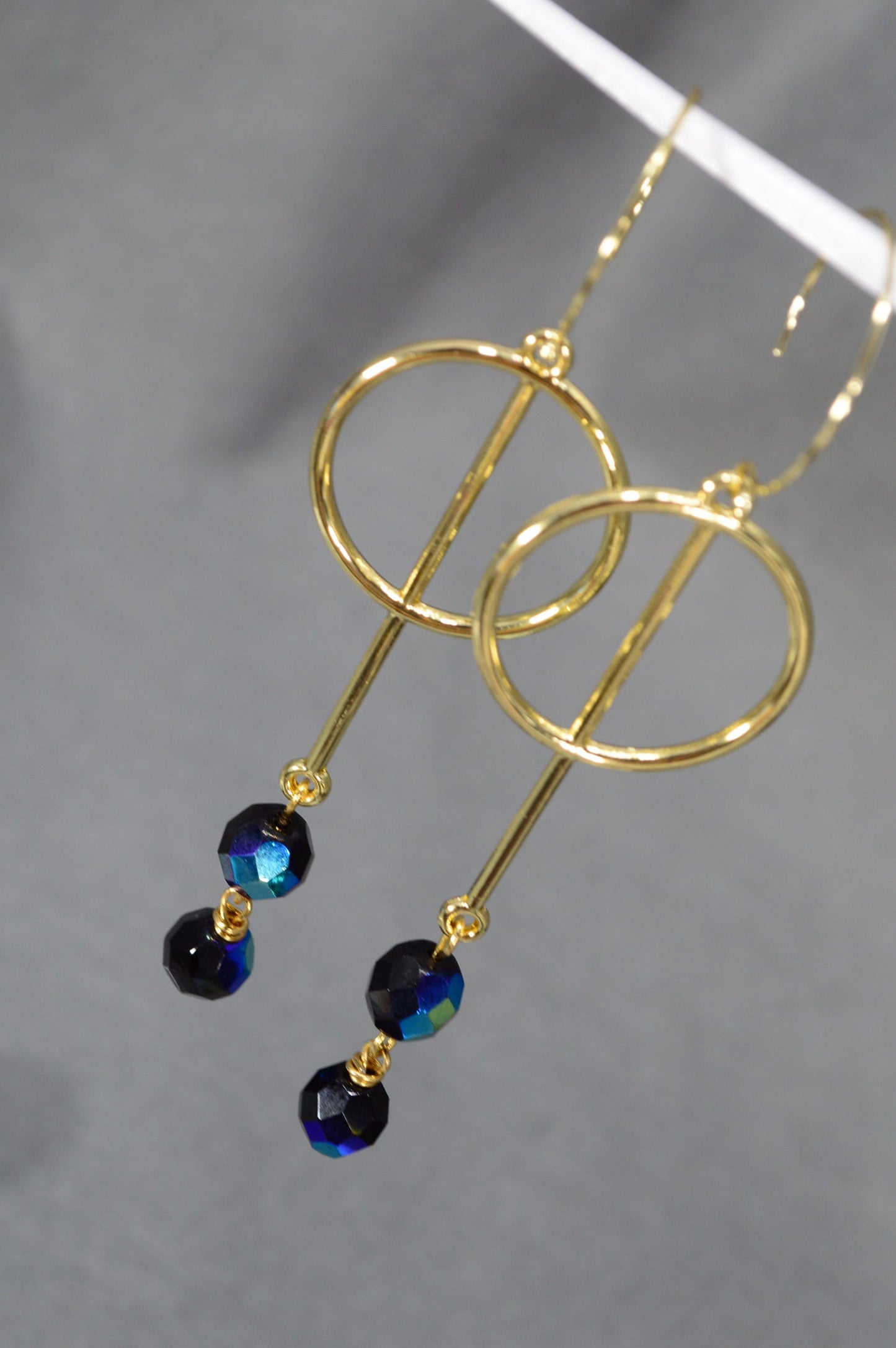 Stunning Estibela Design Earrings: Golden Steel Hooks with Black Czech Glass Beads, 9cm - 3.5"