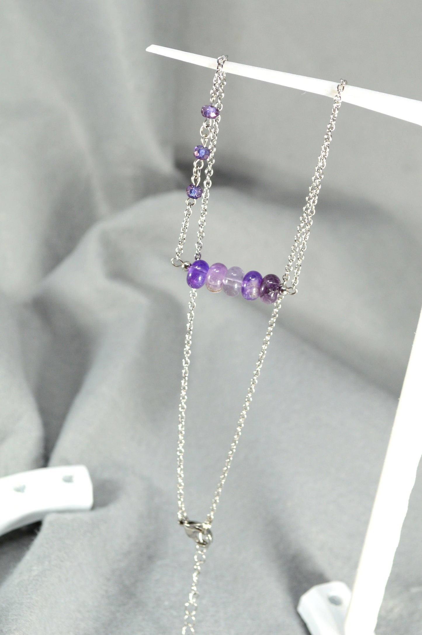 Unique piece, natural purple amethysts gemstonetone beads necklace, tiny elegant.