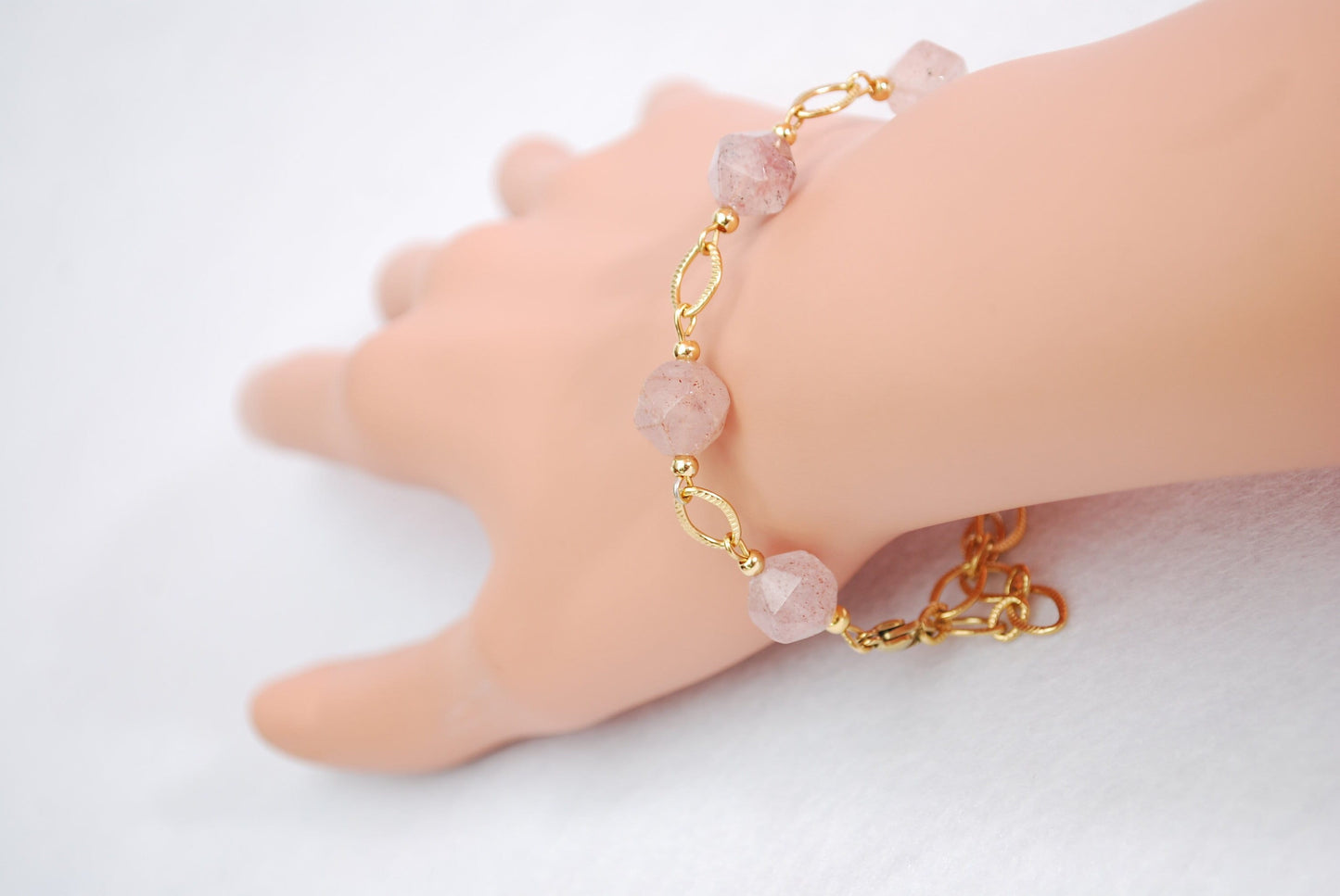 Super seven stone bracelet, stainless steel, gold adjustible bracelet, pink beaded bracelet