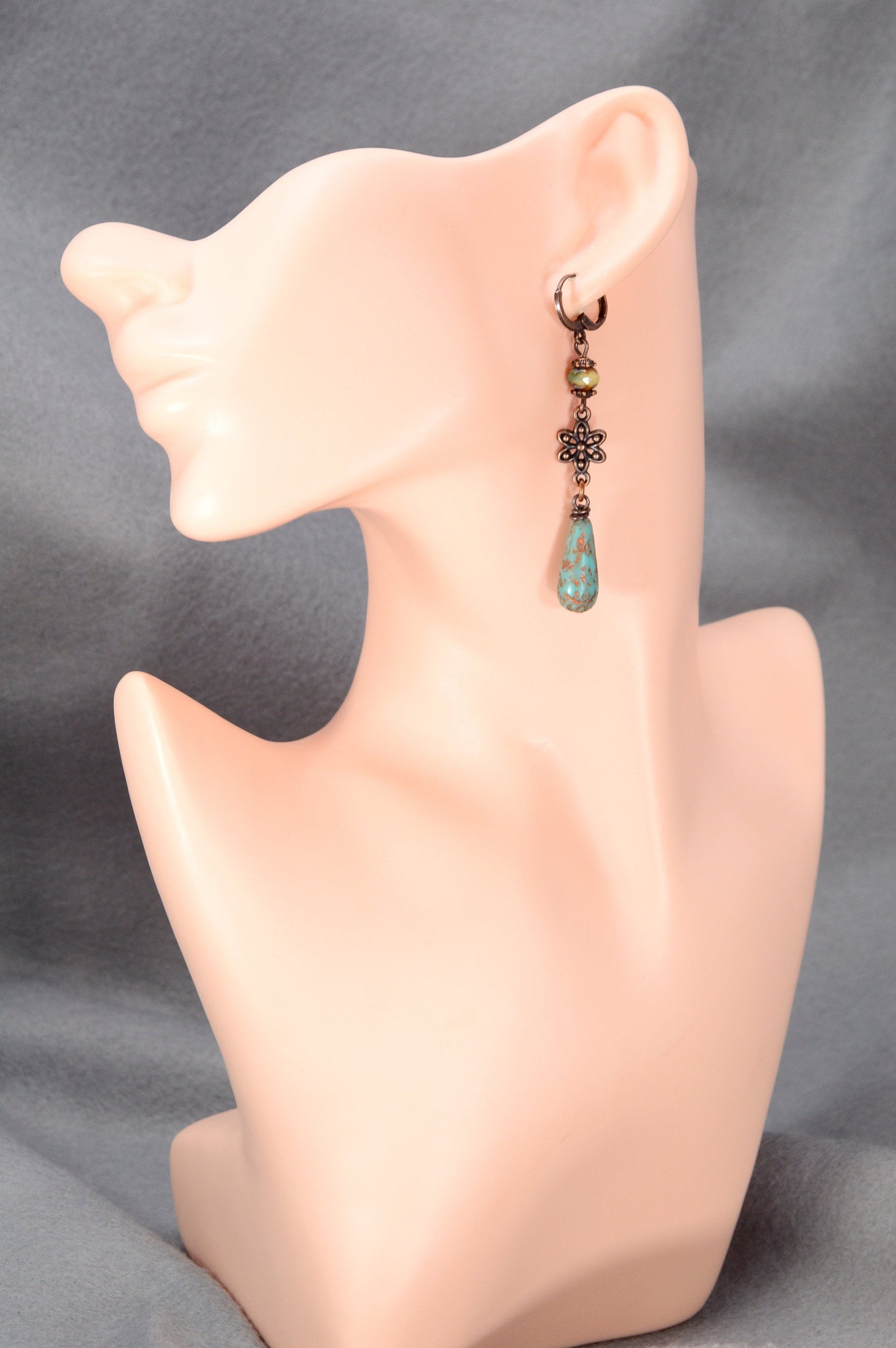 Elegant  Picasso-Style Copper Earrings with Czech Glass Beads by Estibela Design – Perfect Gift for Her. 7cm - 2.8"