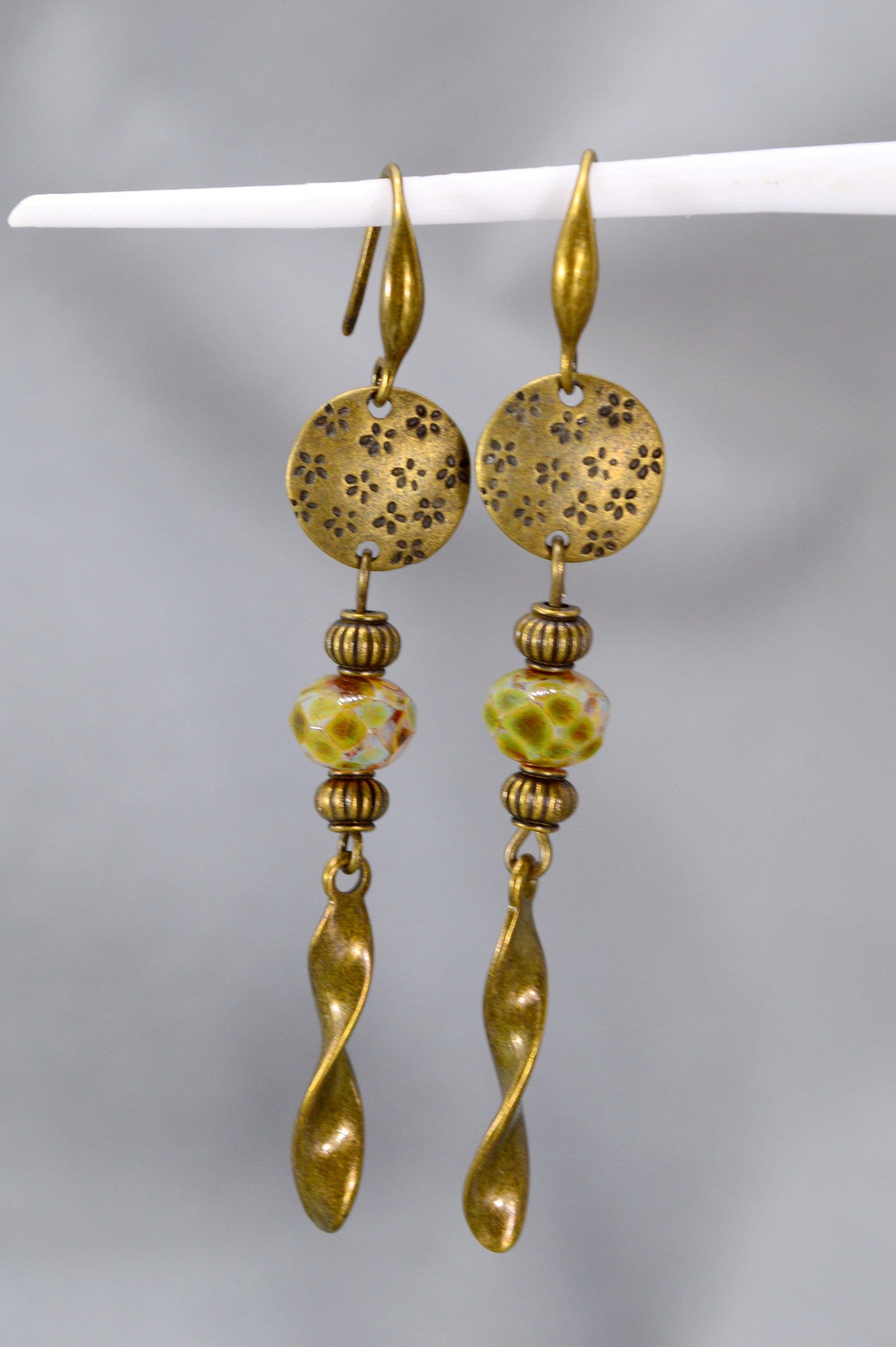 Boho Chic Bronze Cascade Earrings - Estibela Design Statement Jewelry. 7 cm - 2.5"