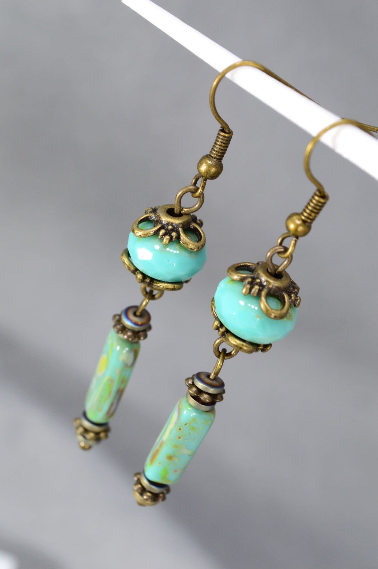 Sea Breeze Earrings: Boho-Chic Hook Earrings Picasso Beads in Stunning Sea Shades. 6.5cm - 2.5"