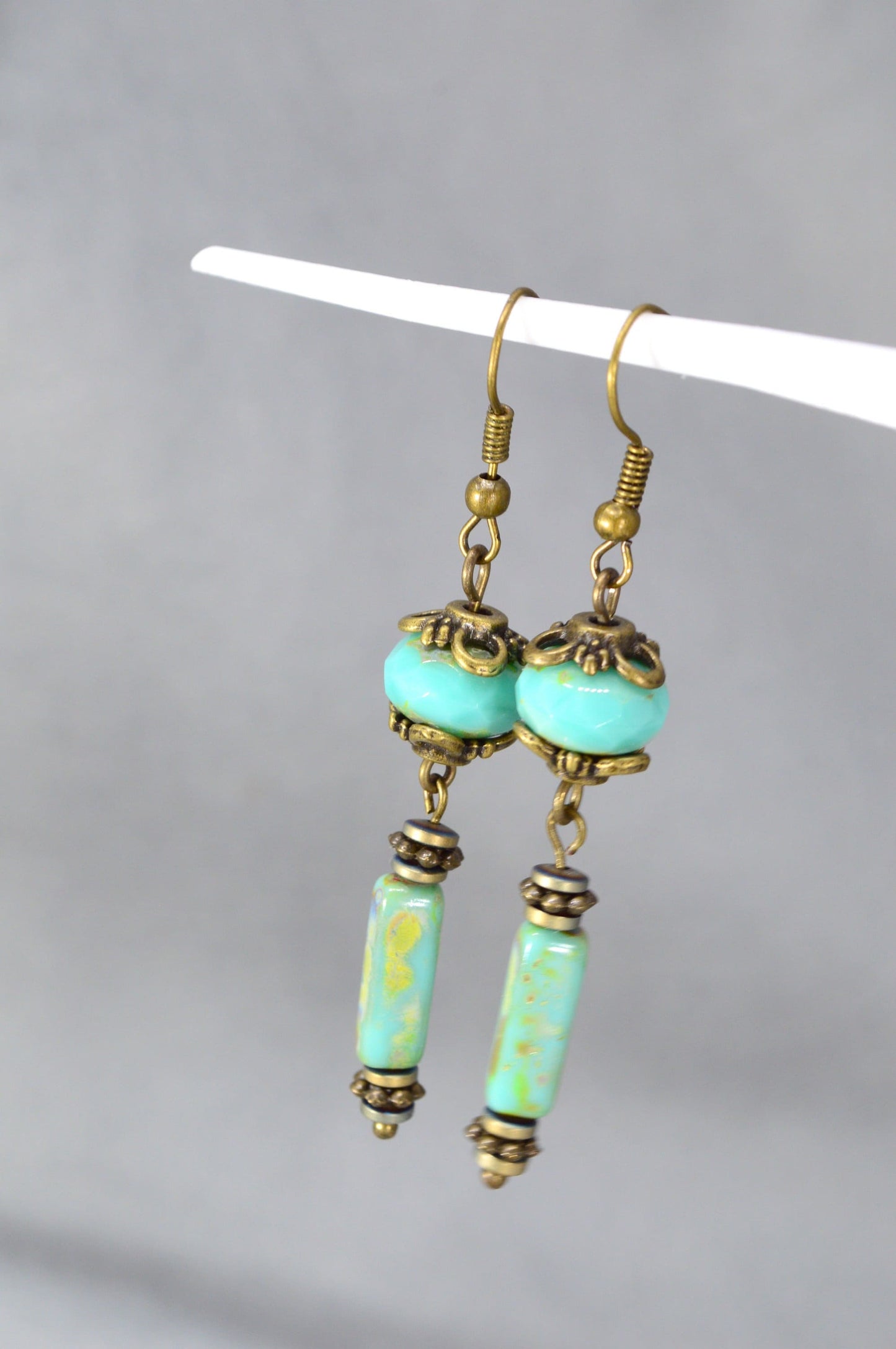 Sea Breeze Earrings: Boho-Chic Hook Earrings Picasso Beads in Stunning Sea Shades. 6.5cm - 2.5"