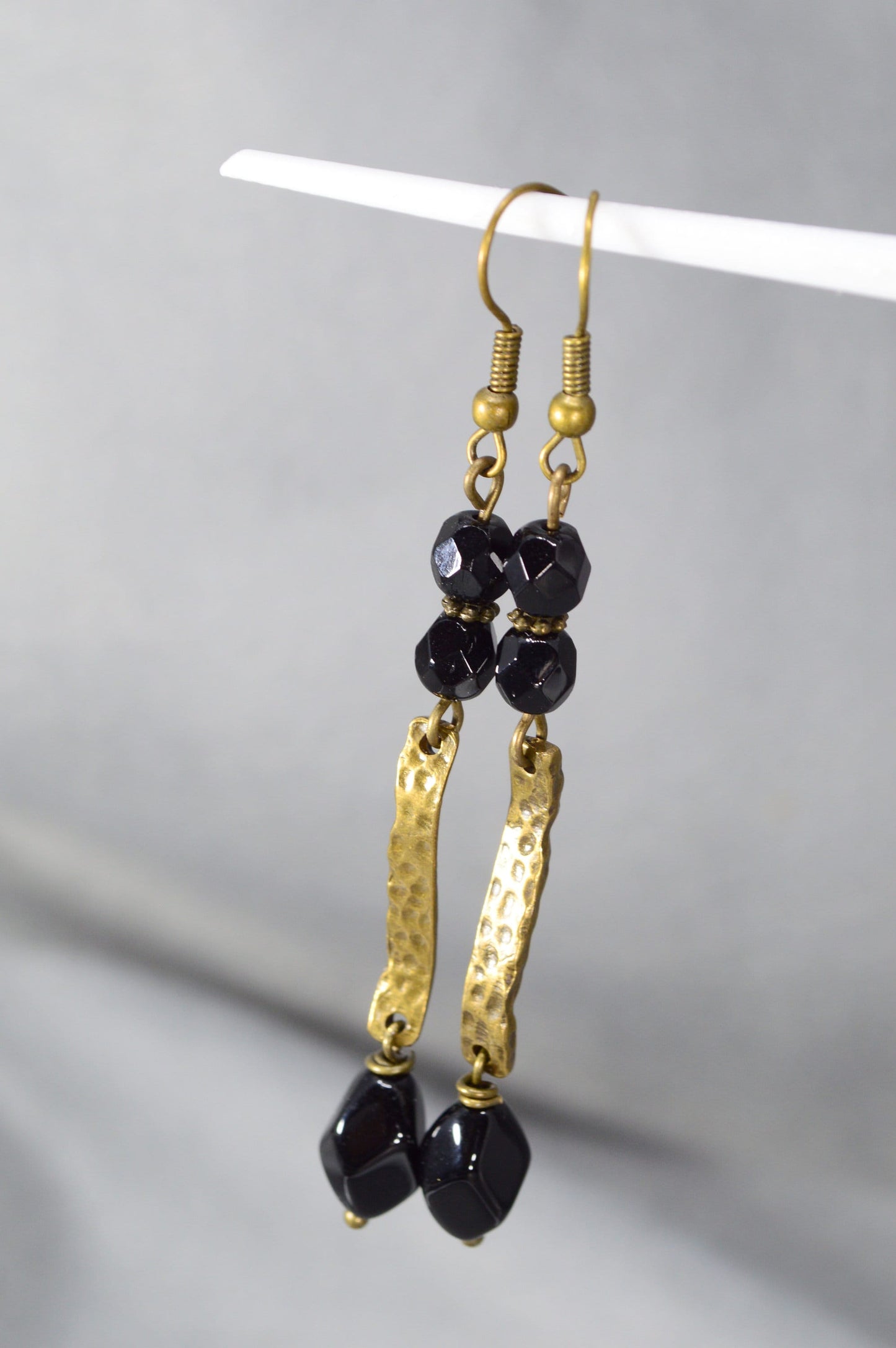 Boho Chic Bronze Beaded Earrings with Czech Glass, Estibela Design. 8cm - 3.2"