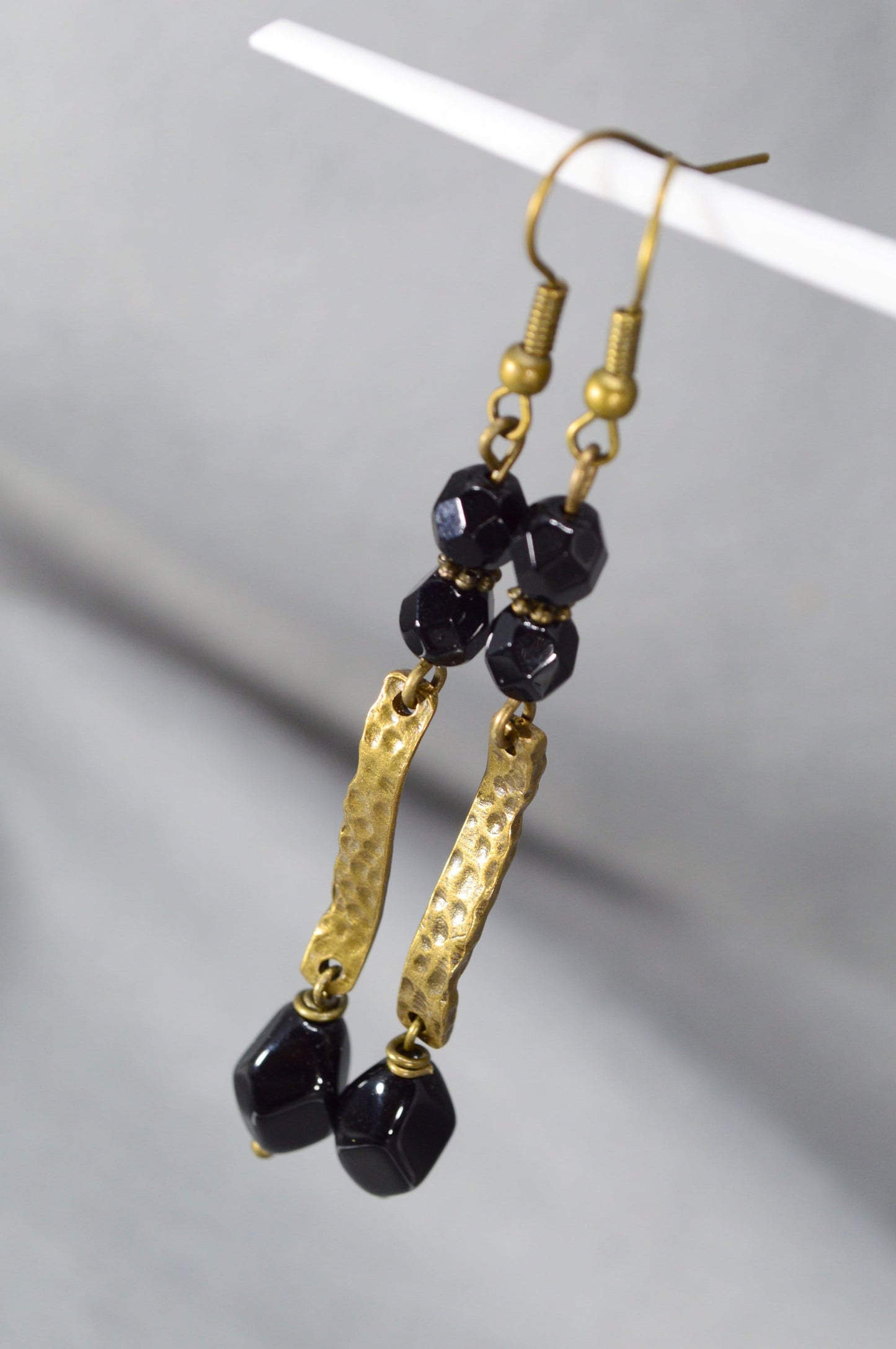 Boho Chic Bronze Beaded Earrings with Czech Glass, Estibela Design. 8cm - 3.2"