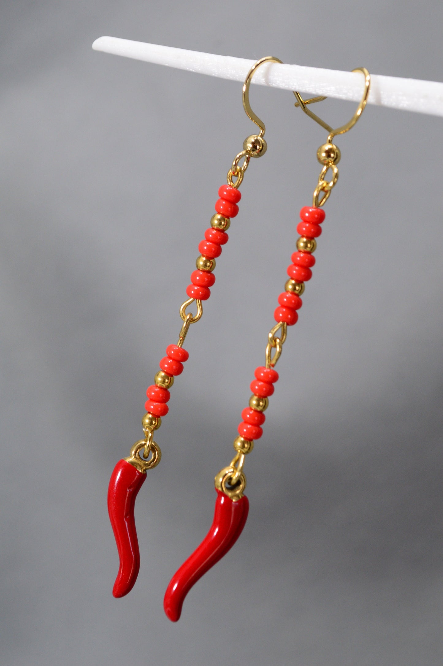 Red Bead Drop Earrings by Estibela Design: Handcrafted,  Sexy, and Fashion-Forward, Perfect for Parties, Dates, or Casual Look. 7cm - 2.8"