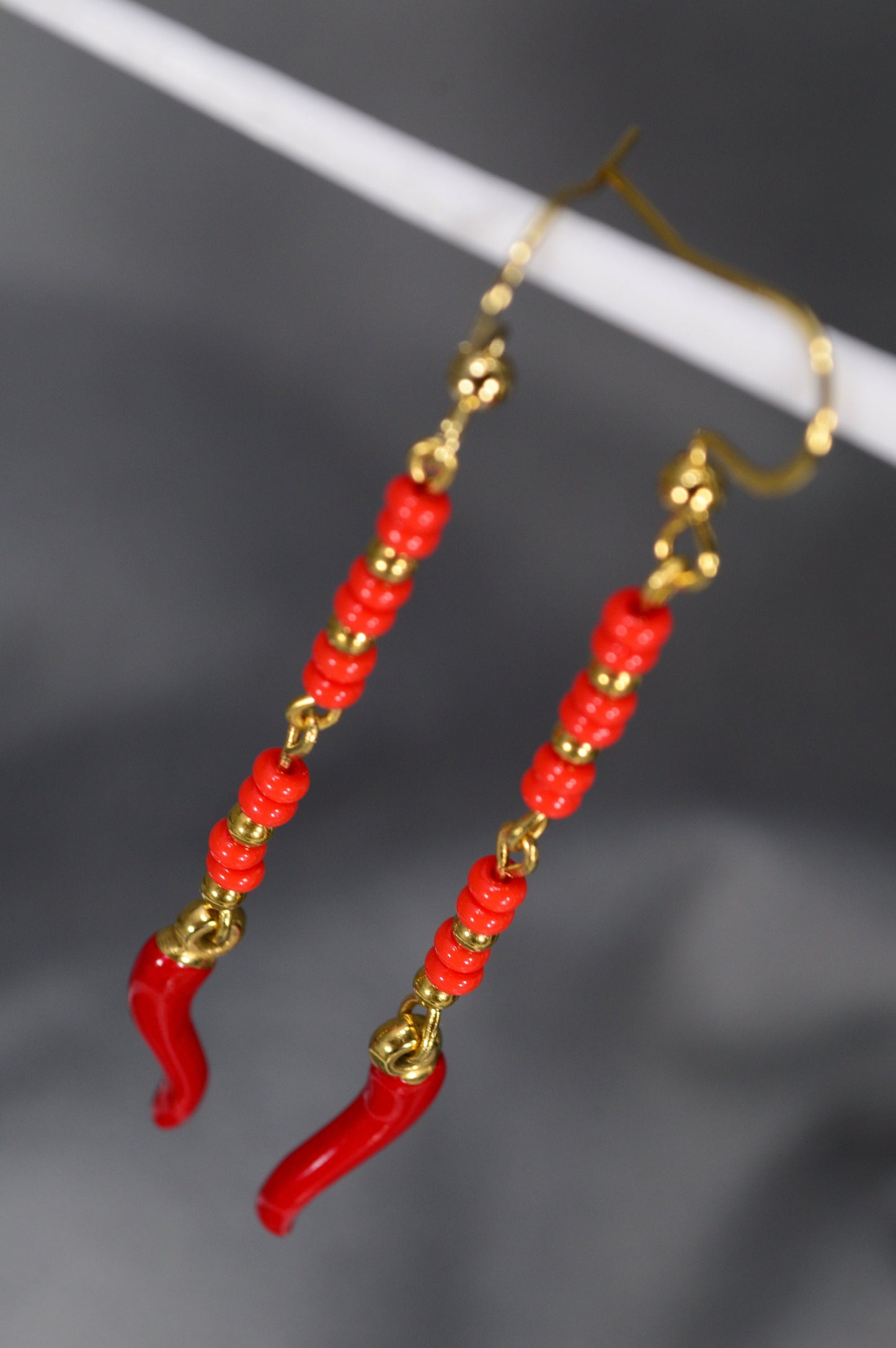 Red Bead Drop Earrings by Estibela Design: Handcrafted,  Sexy, and Fashion-Forward, Perfect for Parties, Dates, or Casual Look. 7cm - 2.8"