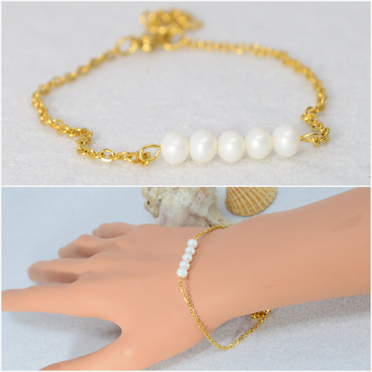 Elegant Gold-Tone Chain Bracelet with Natural Stone Beads, Stainless Steel, Versatile Women’s Accessory by Estibela Design