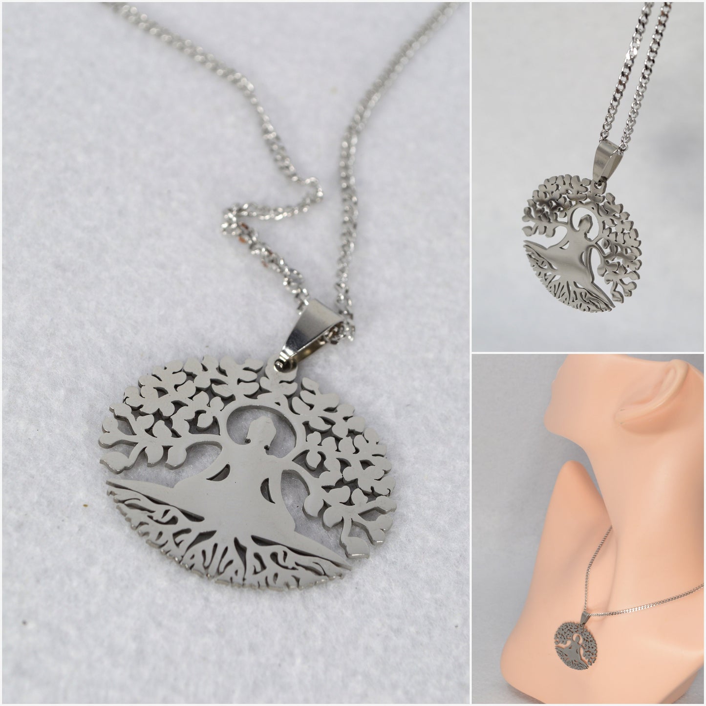 Spiritual Stainless Steel Pendant: Mandala Cat's Eye Chakras, Esoteric Triskel, Metatron