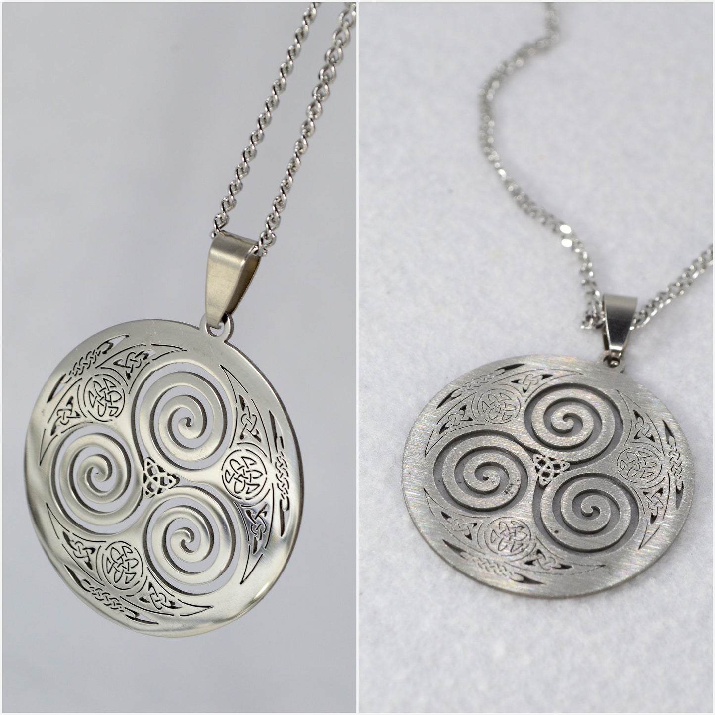 Spiritual Stainless Steel Pendant: Mandala Cat's Eye Chakras, Esoteric Triskel, Metatron