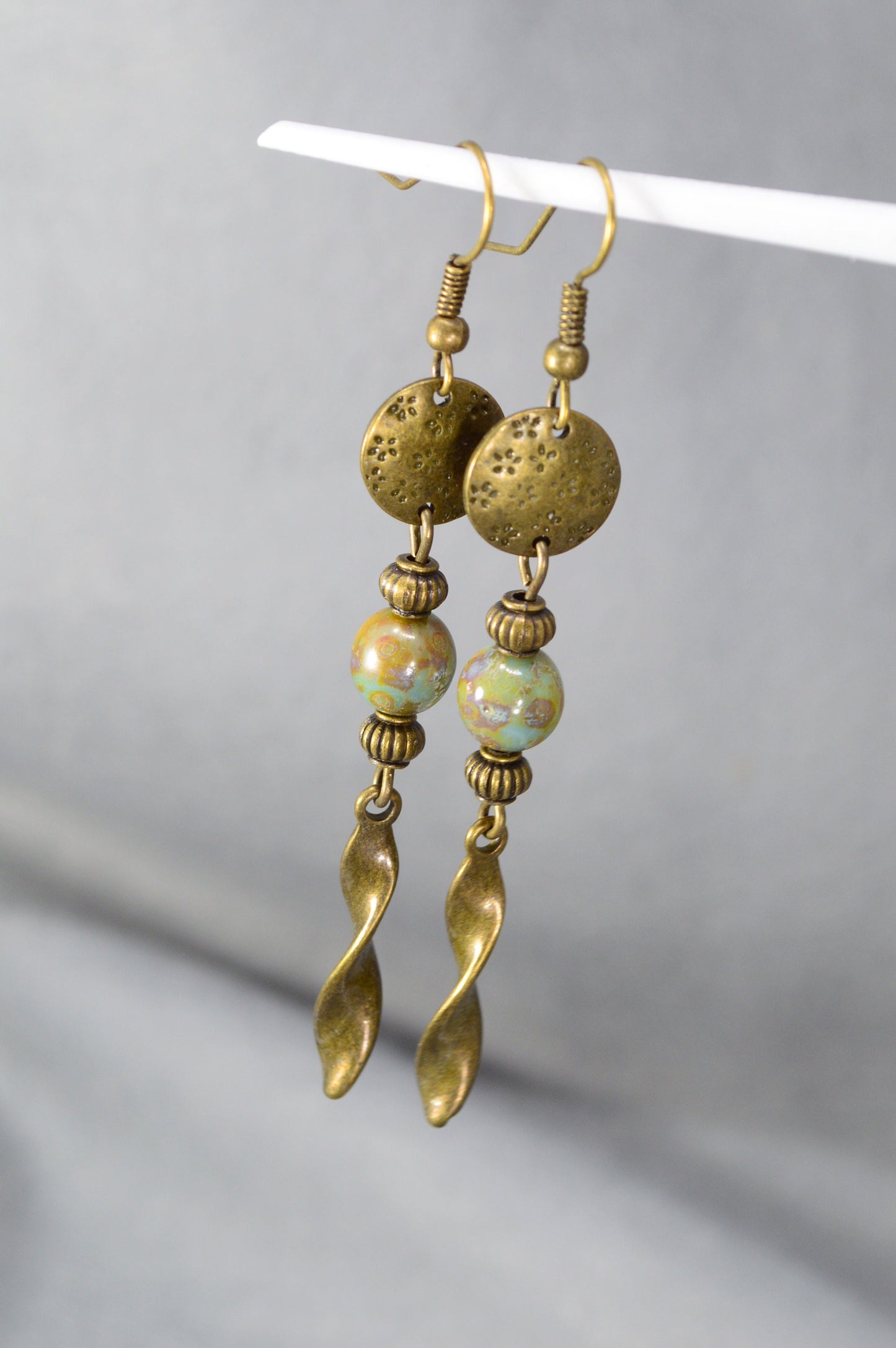 Unique Bronze Cascade Earrings in Bohemian and Hippie Style from Estibela Designs. 7 cm - 2.5"