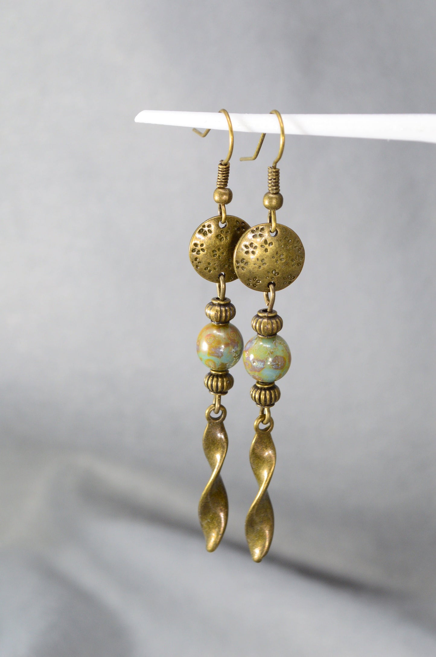 Unique Bronze Cascade Earrings in Bohemian and Hippie Style from Estibela Designs. 7 cm - 2.5"