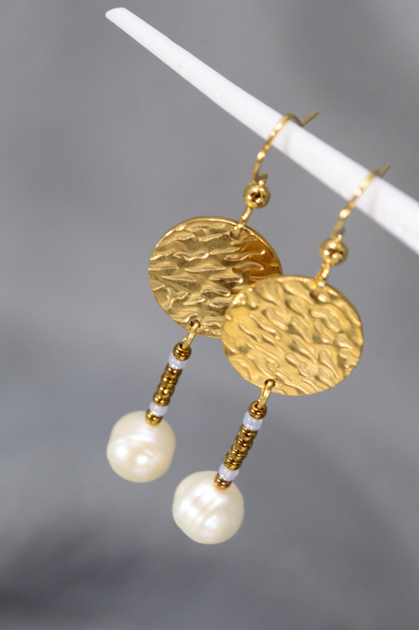 Estibela Design Boho-Chic Earrings with Czech Glass and Pearl Beads. 5cm - 2". Estibela design.