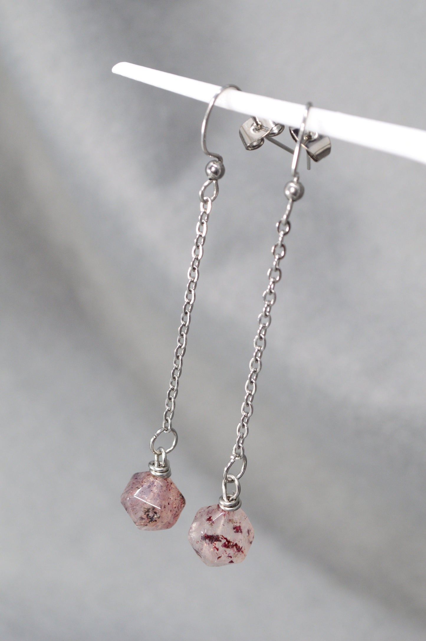 Long stainless steel chain earrings, super seven stone beads earrings, holidays jewelry 7,5cm 3"