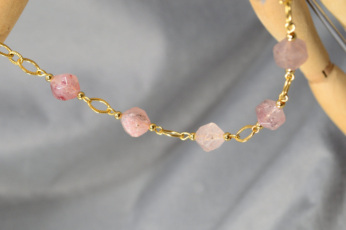 Super seven stone bracelet, stainless steel, gold adjustible bracelet, pink beaded bracelet