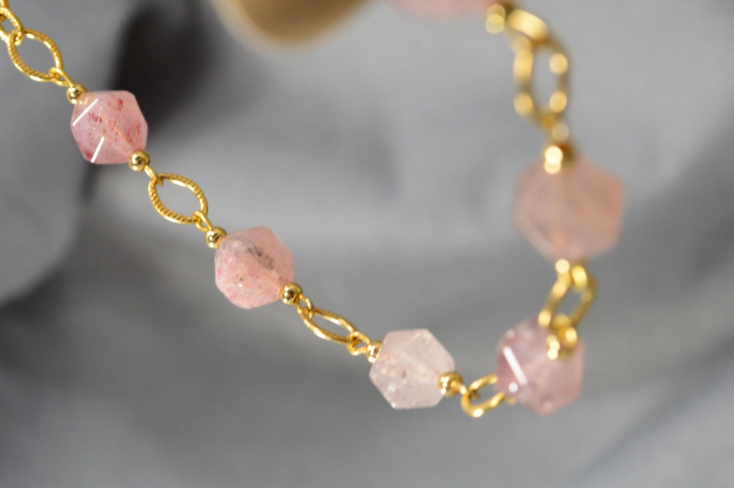 Super seven stone bracelet, stainless steel, gold adjustible bracelet, pink beaded bracelet