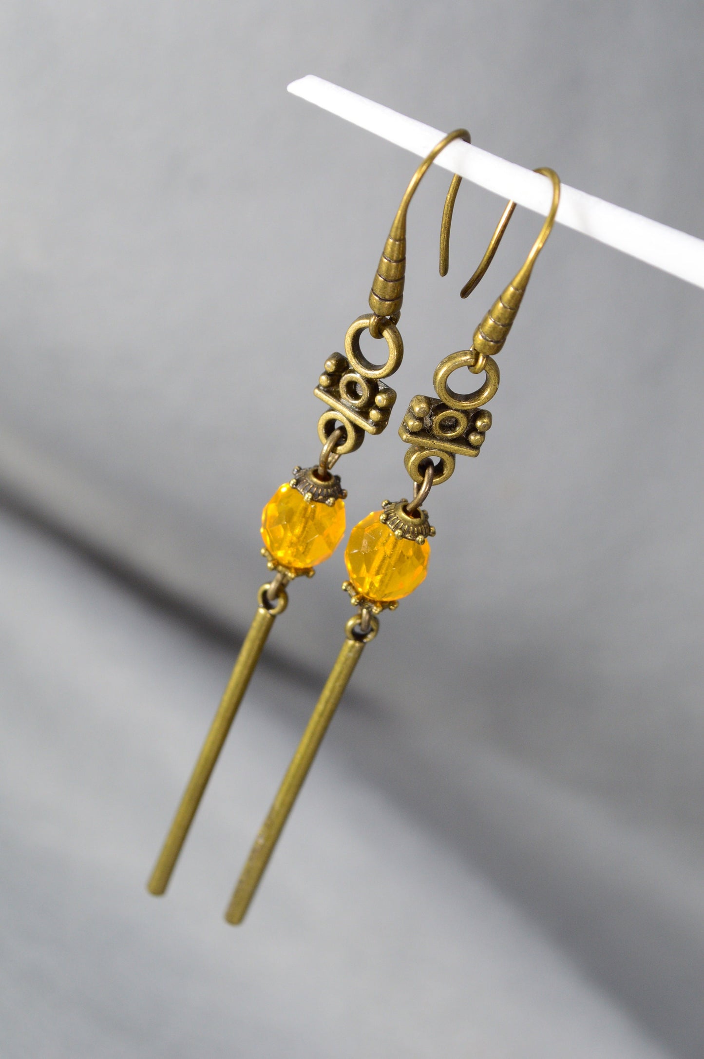 Boho Ethnic Earrings in Bronze with Czech Glass Bead - Estibela Design. 7,5cm - 3"