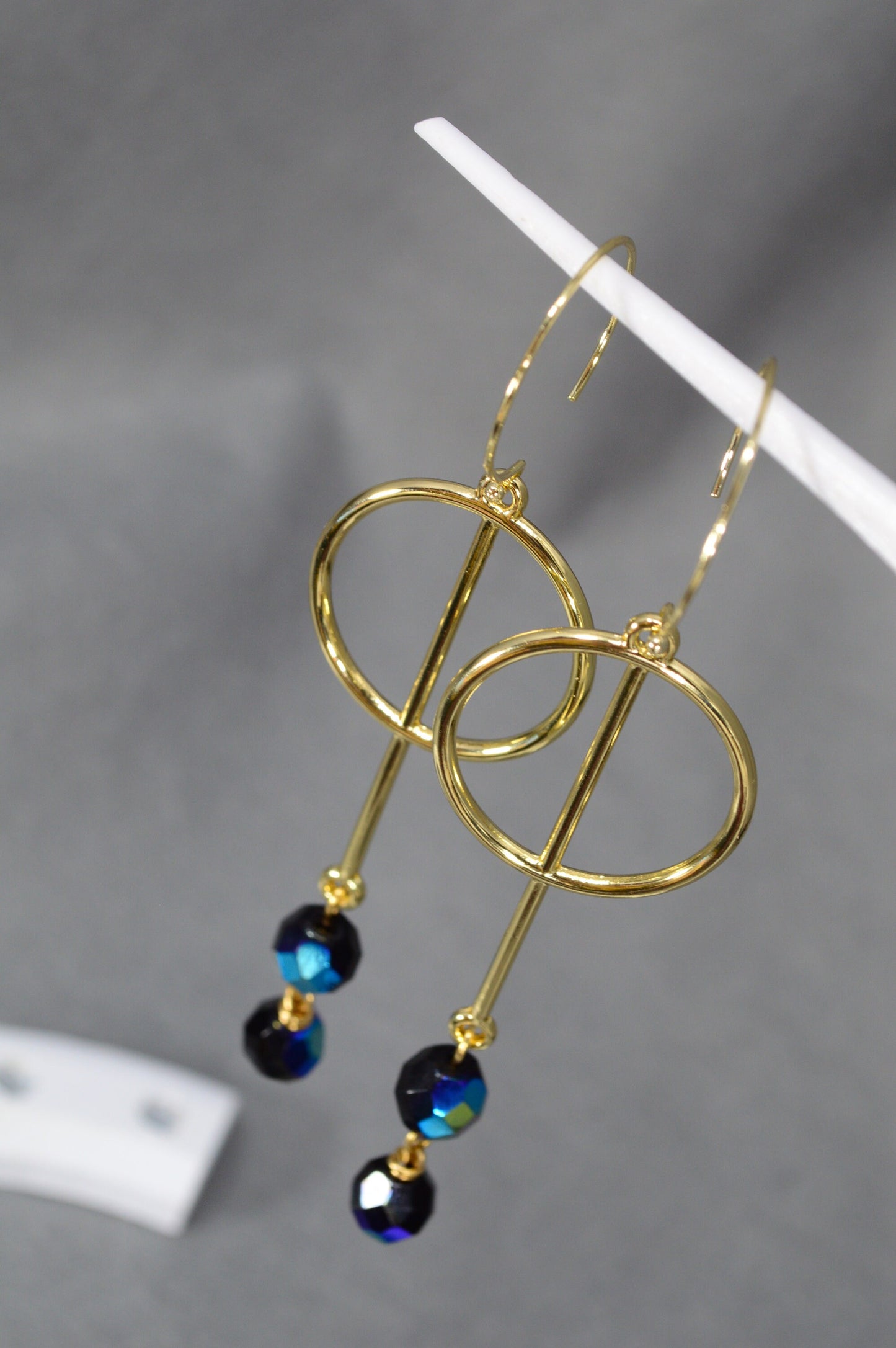 Stunning Estibela Design Earrings: Golden Steel Hooks with Black Czech Glass Beads, 9cm - 3.5"