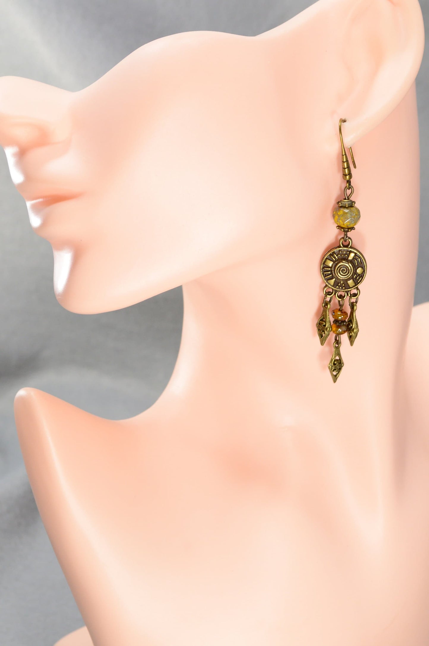 Vintage Bronze Earrings with Czech Glass Beads - Elegant, Boho, Ethnic Style, Perfect Gift for Women, Handmade Sophisticated Jewelry