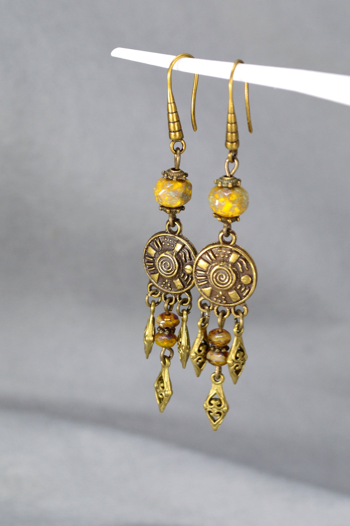 Vintage Bronze Earrings with Czech Glass Beads - Elegant, Boho, Ethnic Style, Perfect Gift for Women, Handmade Sophisticated Jewelry