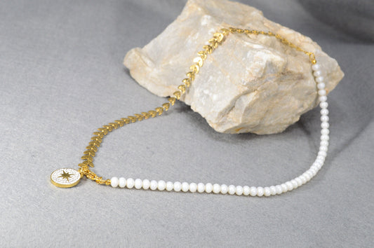 Exclusive Handmade Necklace with Freshwater Pearls and Stainless Steel – Estibela Design – Perfect for Elegant Everyday & Evening Wear