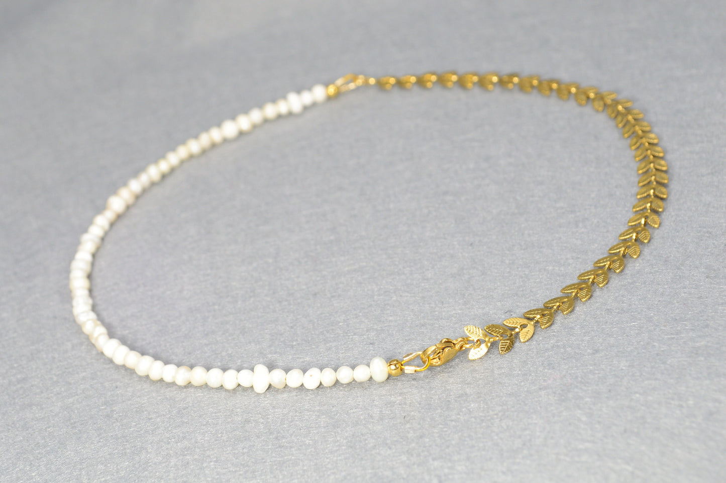 Half River Pearl & Half Stainless Atele Chain Choker - Elegant, Timeless Fashion Statement, Sophisticated Wedding Jewelry.