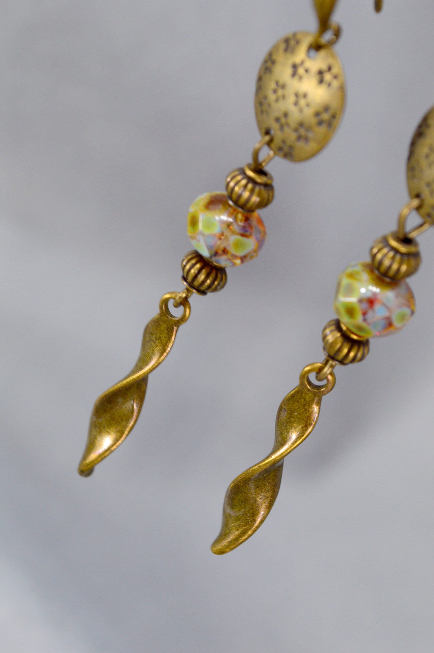 Boho Chic Bronze Cascade Earrings - Estibela Design Statement Jewelry. 7 cm - 2.5"