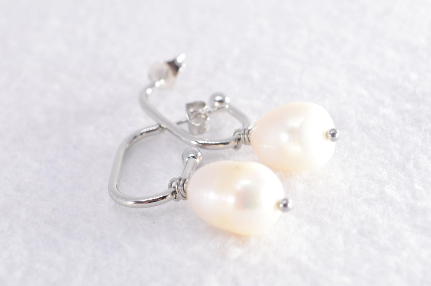 Stainless Steel Stud Earrings with Large Freshwater Pearl Bead – Handmade Elegant Jewelry by Estibela Design -  3.5 cm - 1.4"