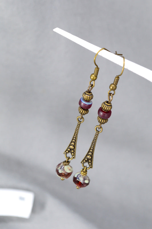 Victorian Style Hook Earrings with Bronze and Czech Glass by Estibela Design. . 7cm - 2.7"