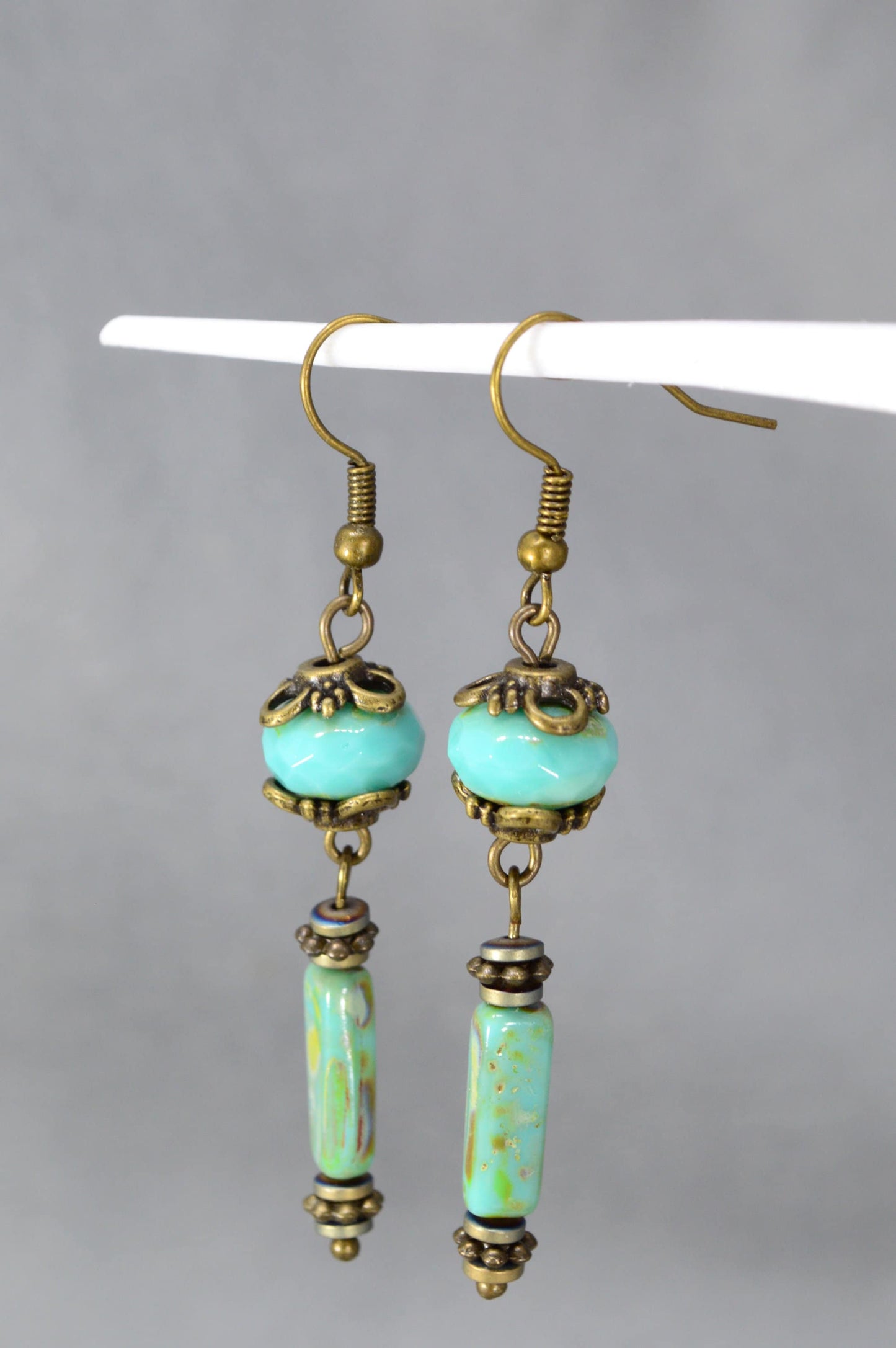 Sea Breeze Earrings: Boho-Chic Hook Earrings Picasso Beads in Stunning Sea Shades. 6.5cm - 2.5"