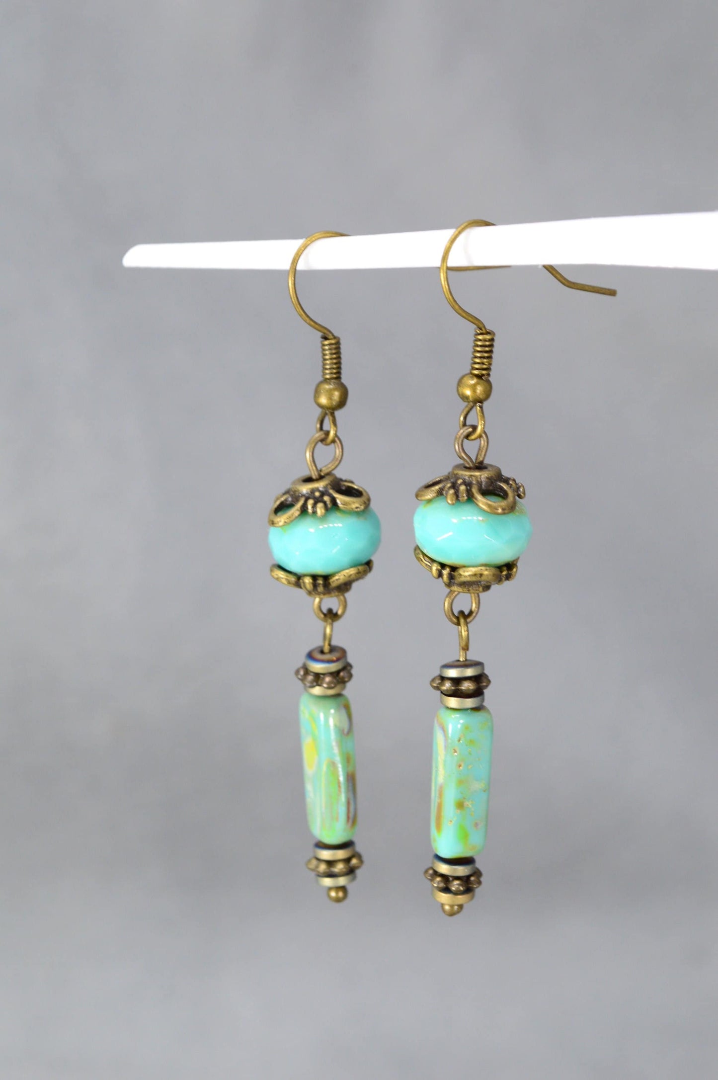 Sea Breeze Earrings: Boho-Chic Hook Earrings Picasso Beads in Stunning Sea Shades. 6.5cm - 2.5"