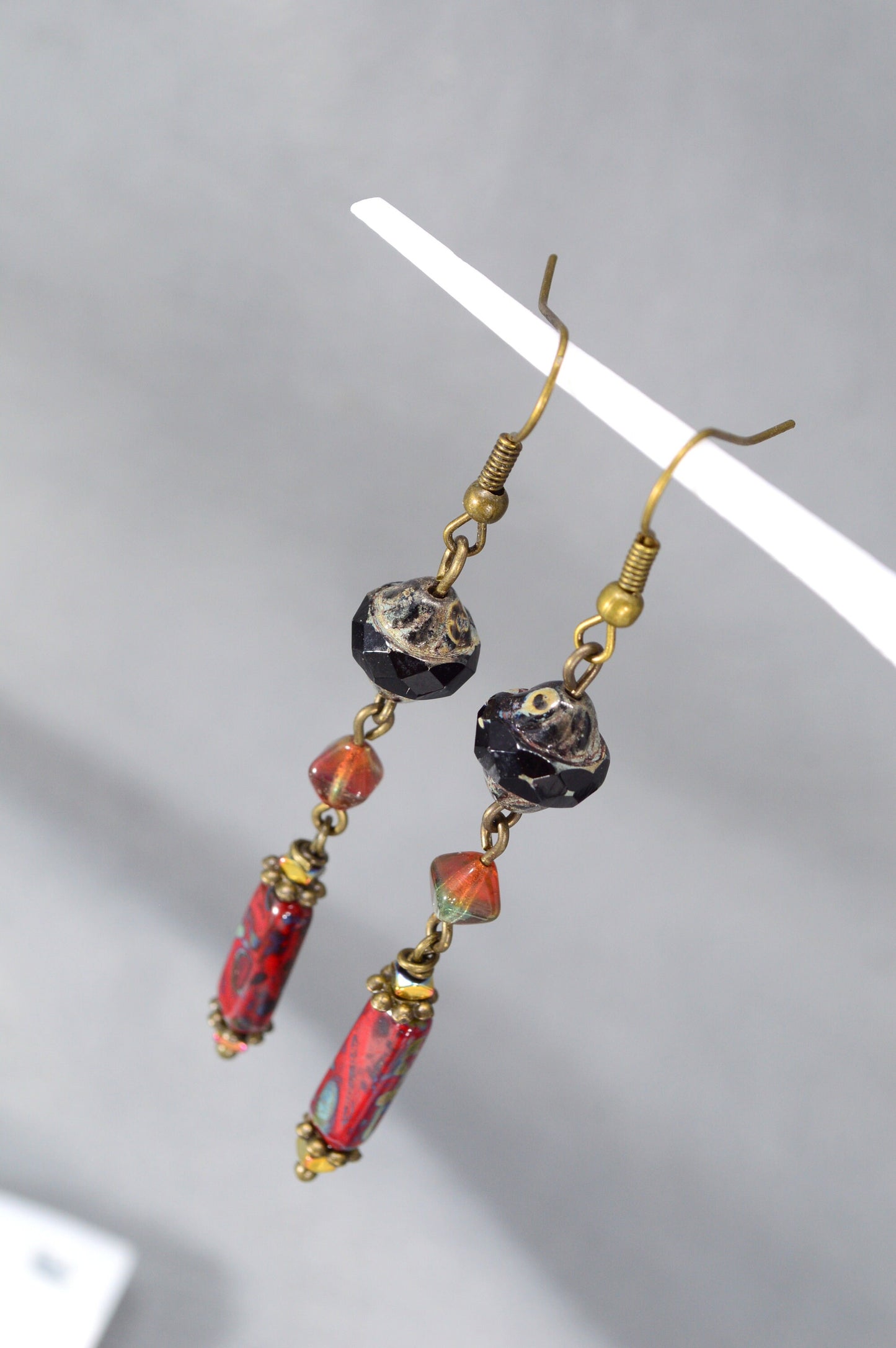 Bronze Earrings with Czech Glass Bead Cascade - Estibela Design.  7cm - 2.8"