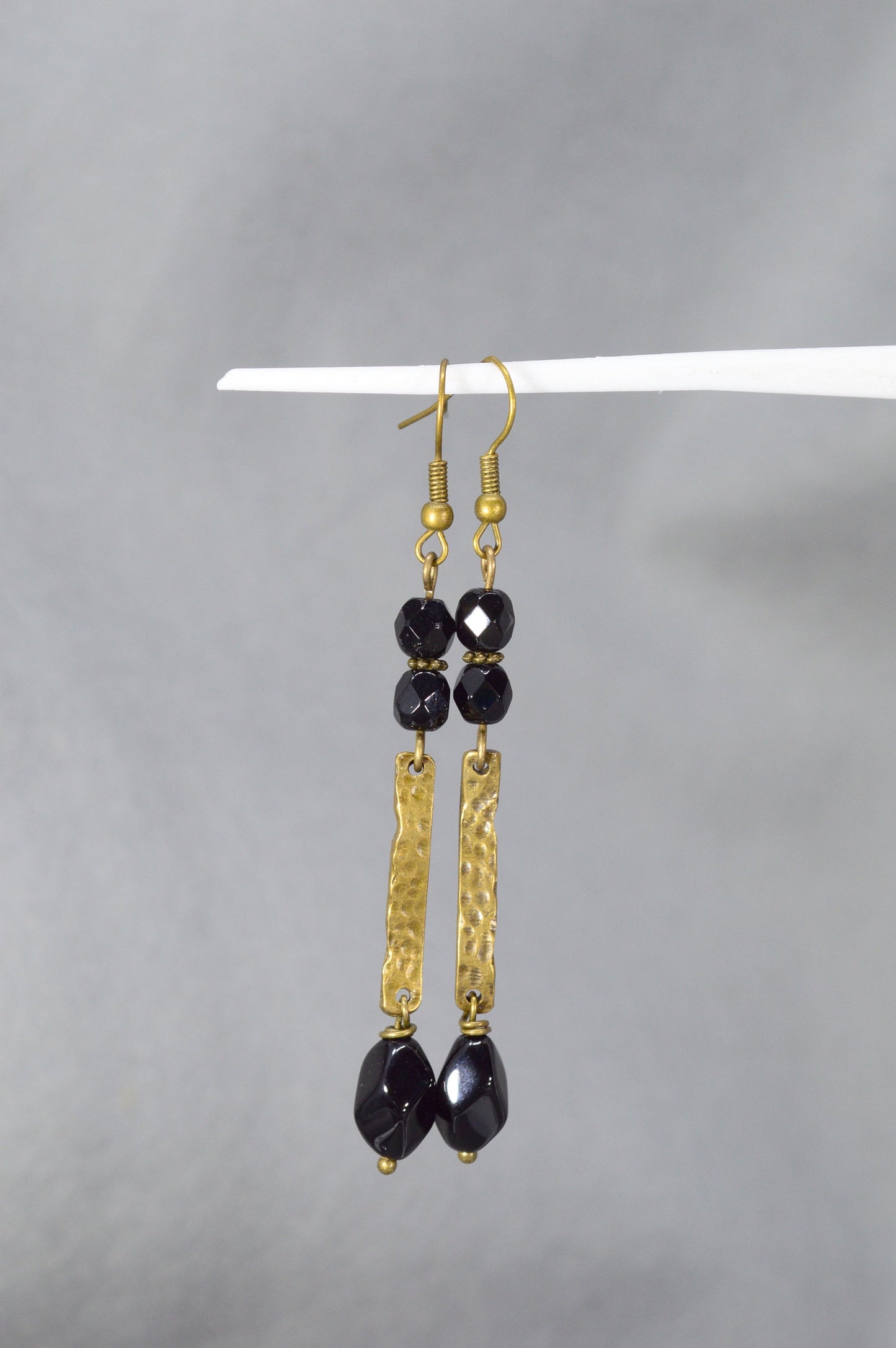 Boho Chic Bronze Beaded Earrings with Czech Glass, Estibela Design. 8cm - 3.2"