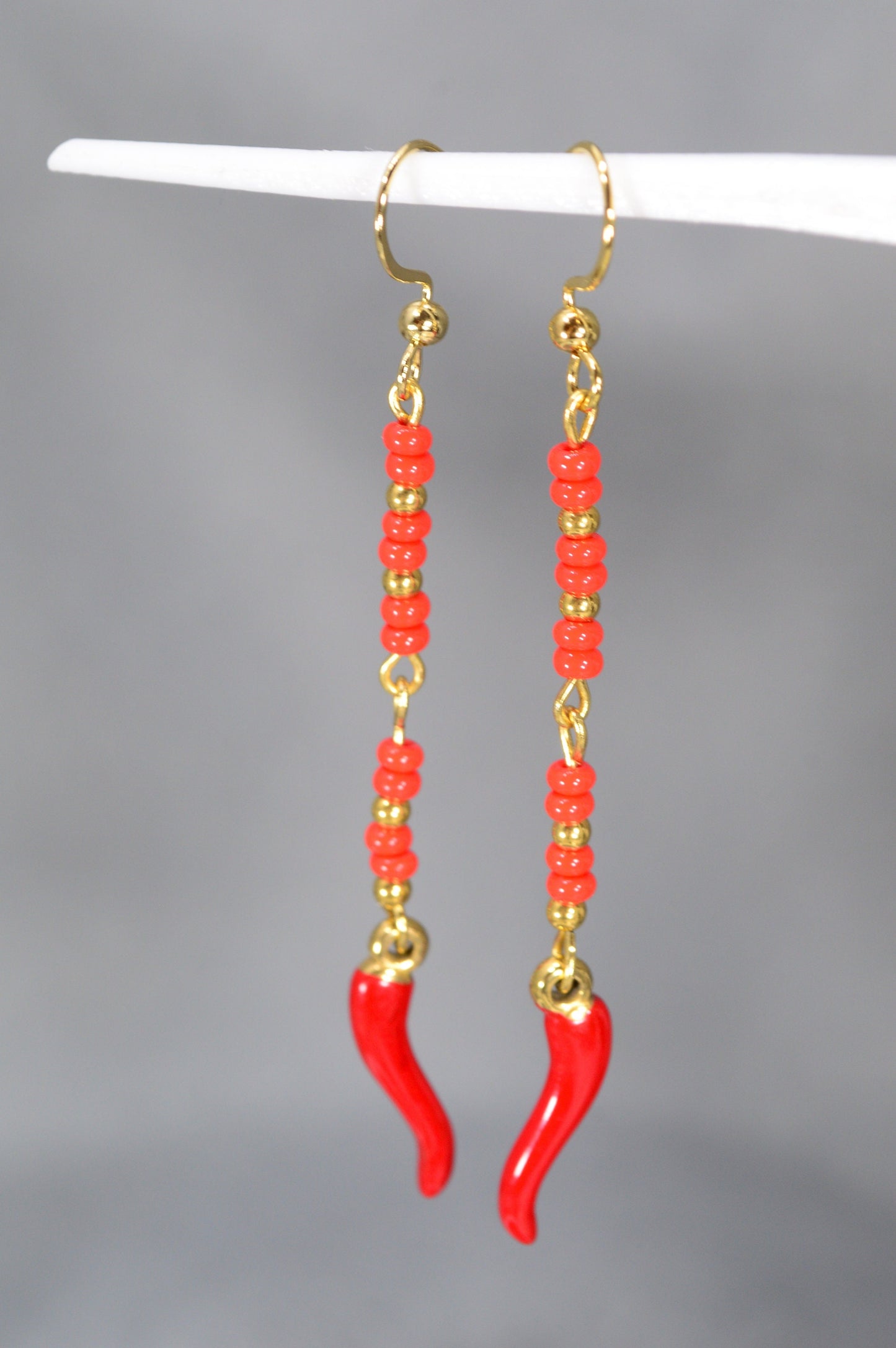 Red Bead Drop Earrings by Estibela Design: Handcrafted,  Sexy, and Fashion-Forward, Perfect for Parties, Dates, or Casual Look. 7cm - 2.8"