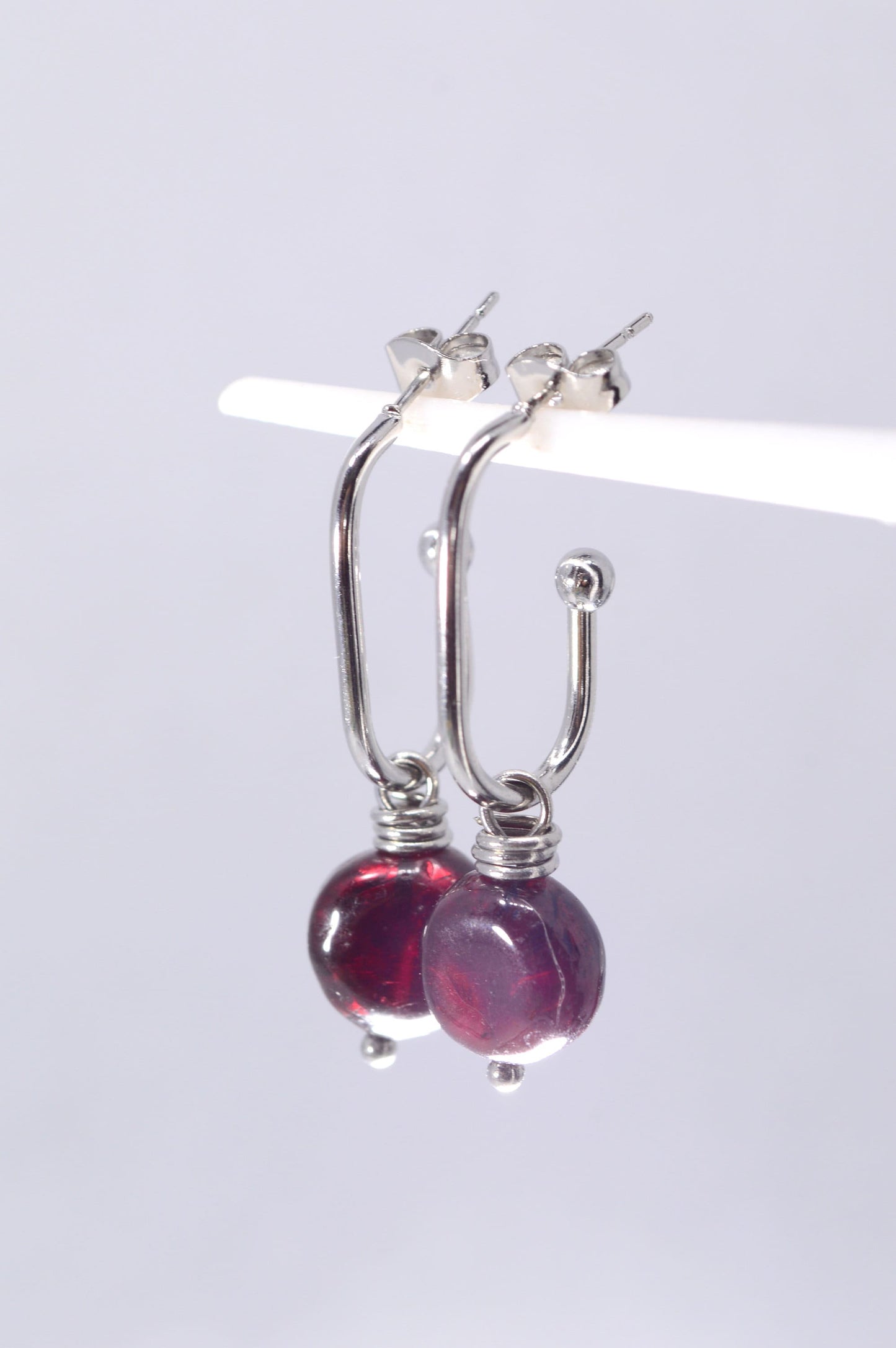 Garnet Big Stud Earrings, Stainless Steel Earrings – Handmade Elegant Jewelry by Estibela Design -  3.5 cm - 1.4"