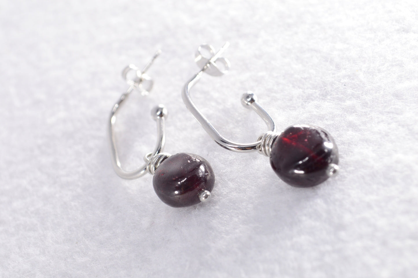 Garnet Big Stud Earrings, Stainless Steel Earrings – Handmade Elegant Jewelry by Estibela Design -  3.5 cm - 1.4"