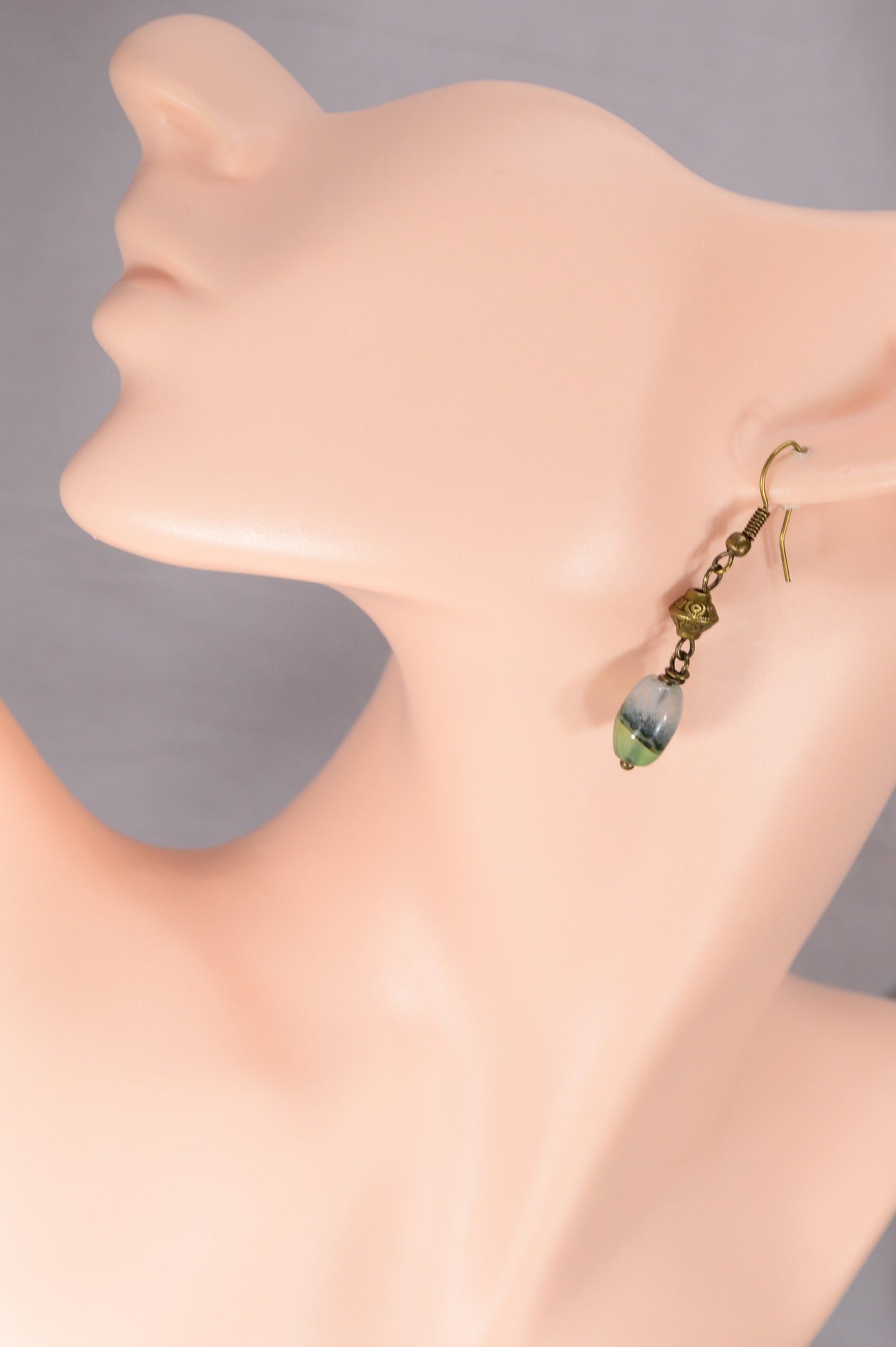 Baroque Bronze Earrings with Green-White Agate Stones. Victorian-Inspired Earrings with Luxurious Gemstone Touches. 4.5cm - 1,75"