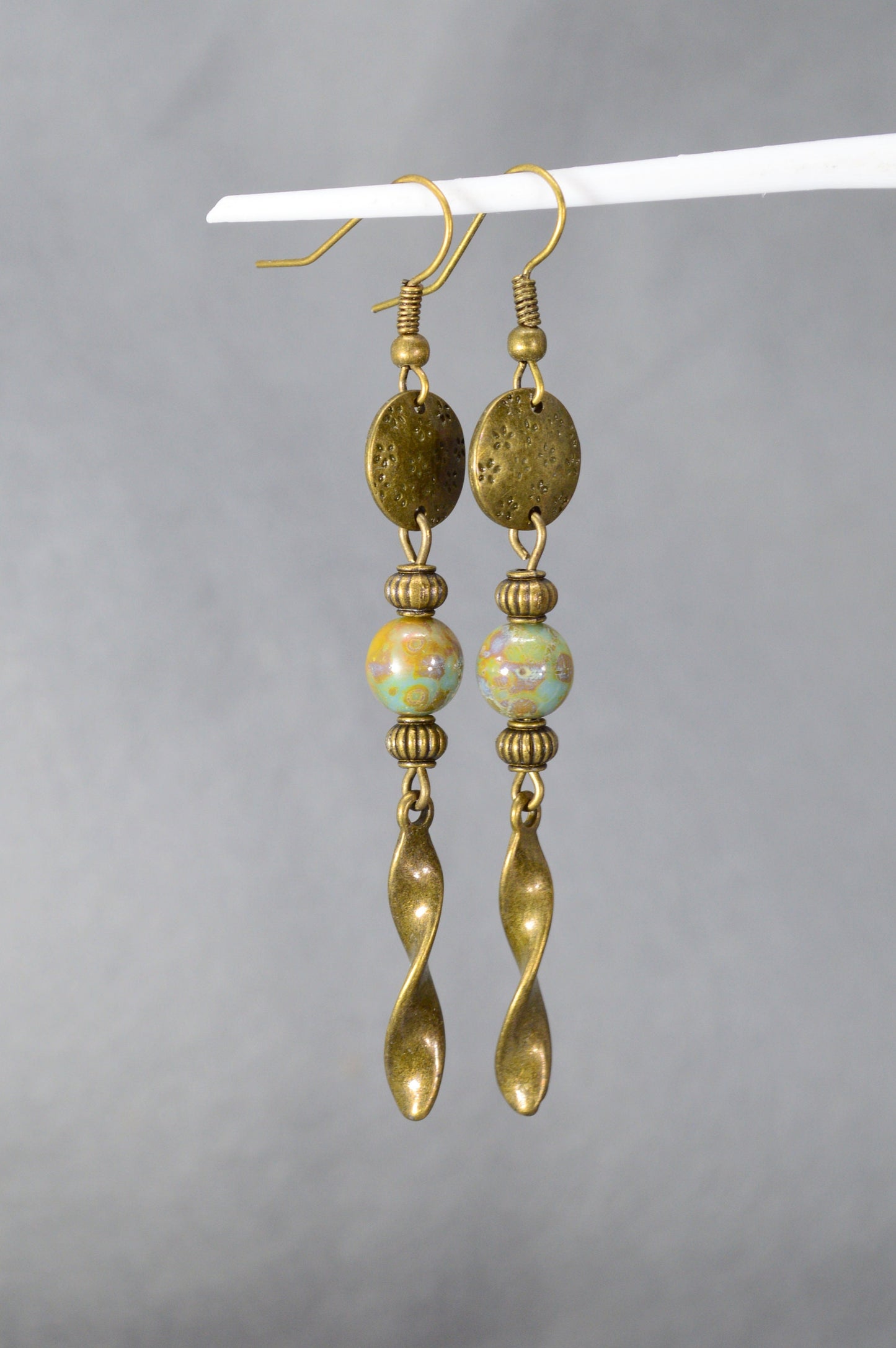 Unique Bronze Cascade Earrings in Bohemian and Hippie Style from Estibela Designs. 7 cm - 2.5"