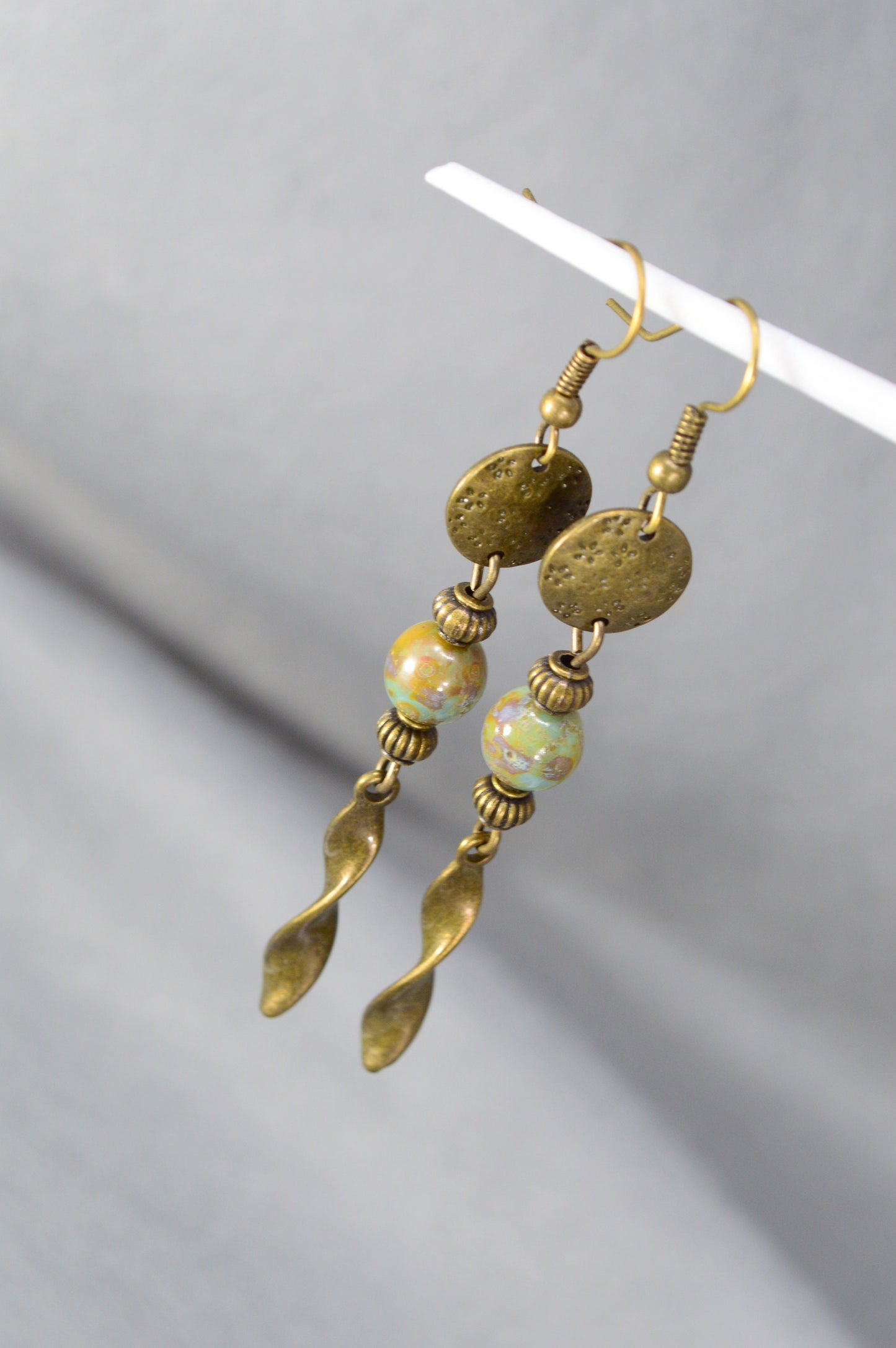 Unique Bronze Cascade Earrings in Bohemian and Hippie Style from Estibela Designs. 7 cm - 2.5"