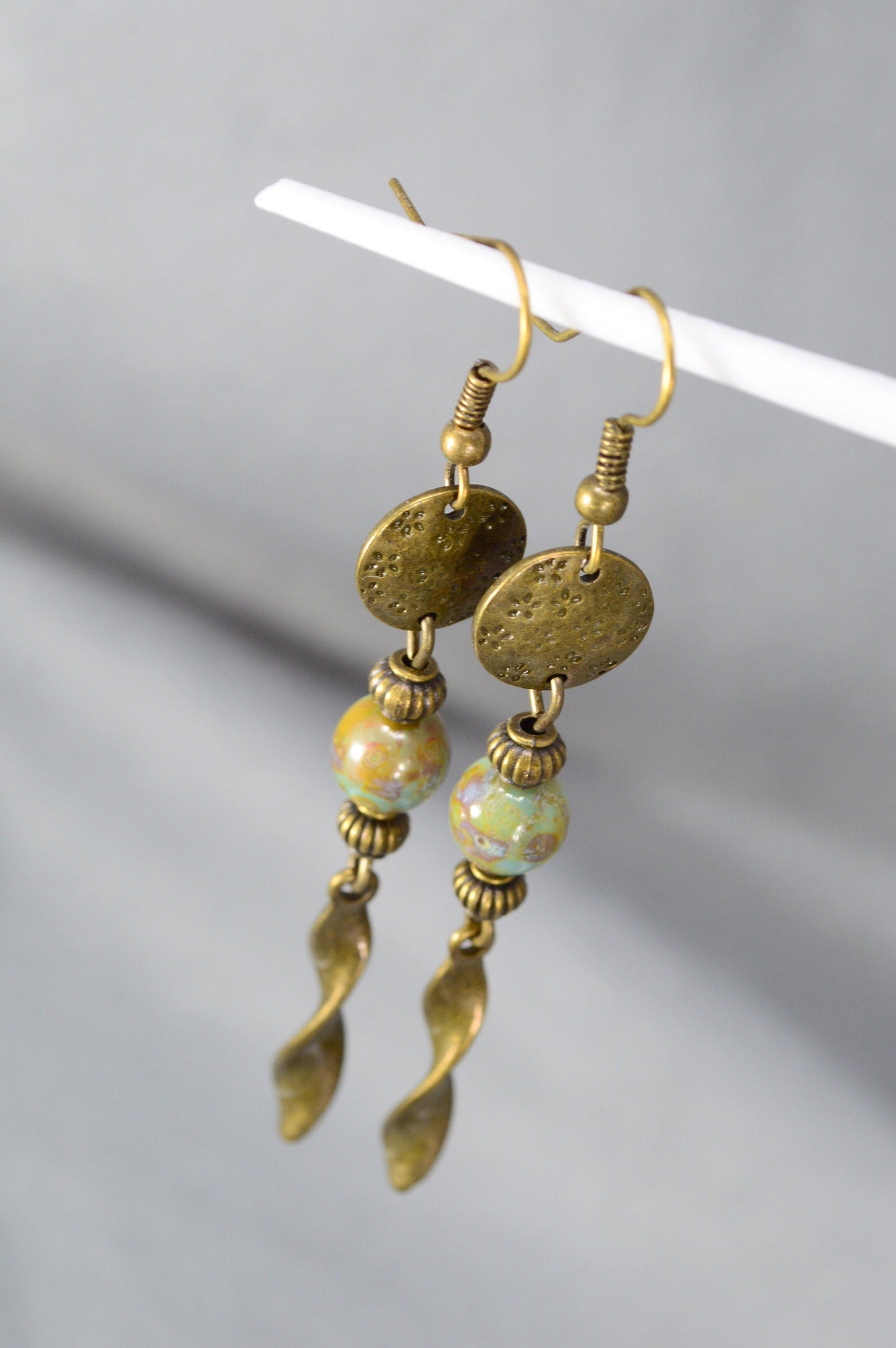 Unique Bronze Cascade Earrings in Bohemian and Hippie Style from Estibela Designs. 7 cm - 2.5"