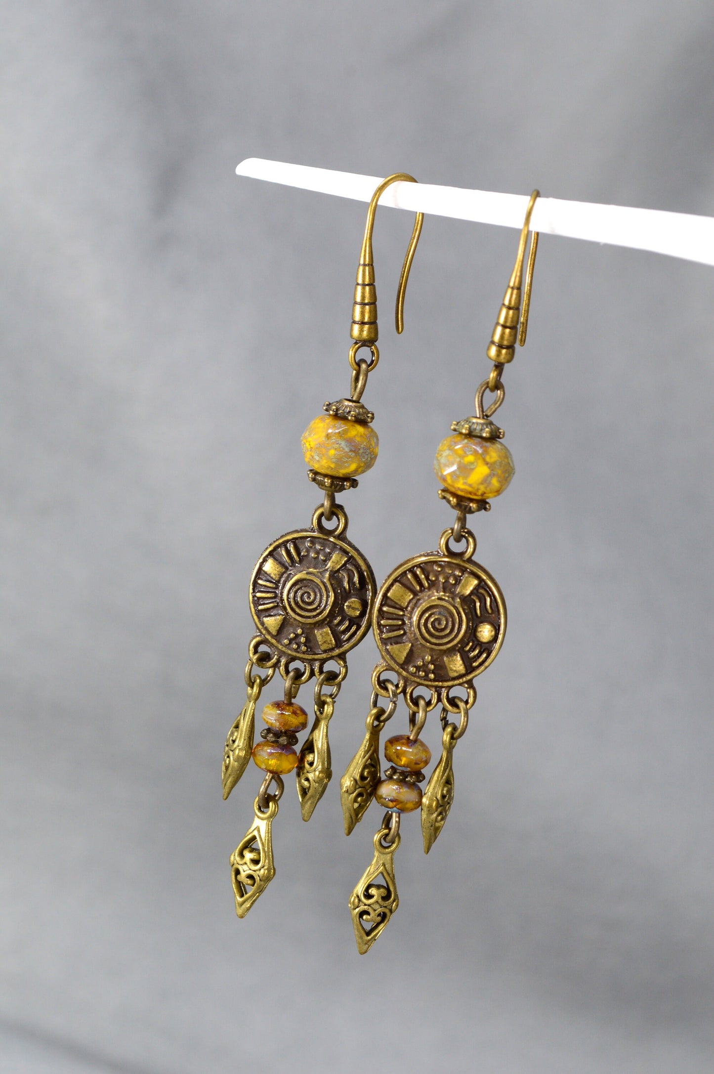 Vintage Bronze Earrings with Czech Glass Beads - Elegant, Boho, Ethnic Style, Perfect Gift for Women, Handmade Sophisticated Jewelry