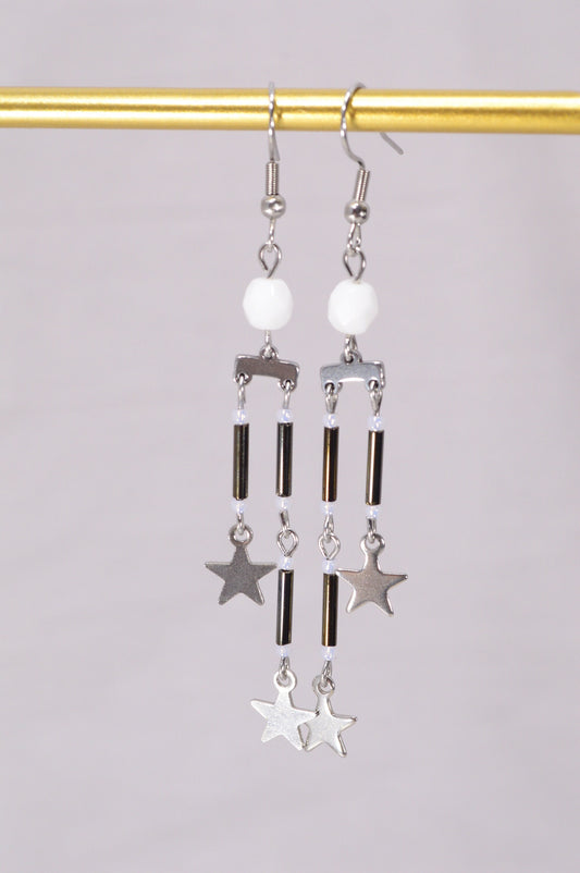 Star Charm Drop Earrings, Lightweight dangle earrings, Modern chic drop earrings, Estibela design. 8cm - 3.1"