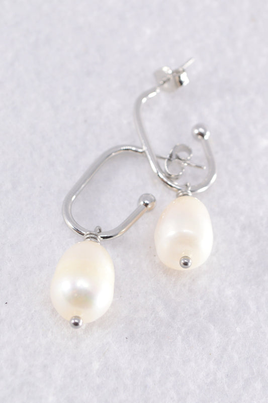 Stainless Steel Stud Earrings with Large Freshwater Pearl Bead – Handmade Elegant Jewelry by Estibela Design -  3.5 cm - 1.4"