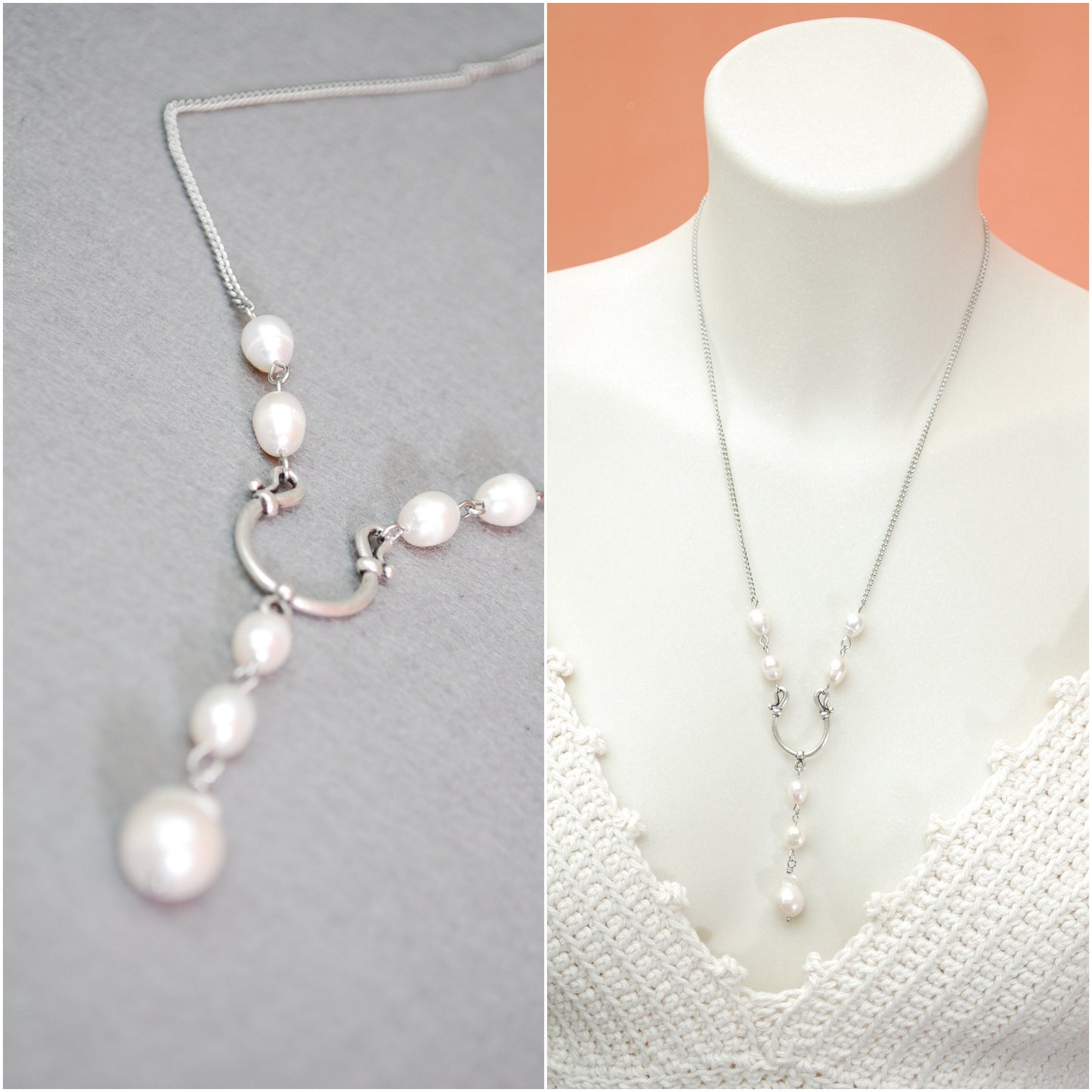 Freshwater Pearl Y Necklace. Boho wedding jewelry. Ibiza style elegant pearl necklace. Estibela design.