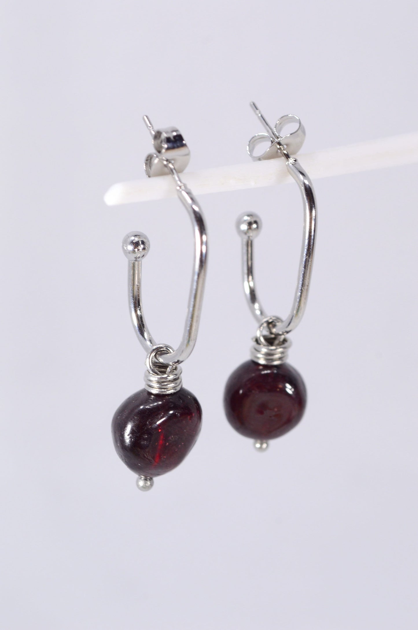 Garnet Big Stud Earrings, Stainless Steel Earrings – Handmade Elegant Jewelry by Estibela Design -  3.5 cm - 1.4"