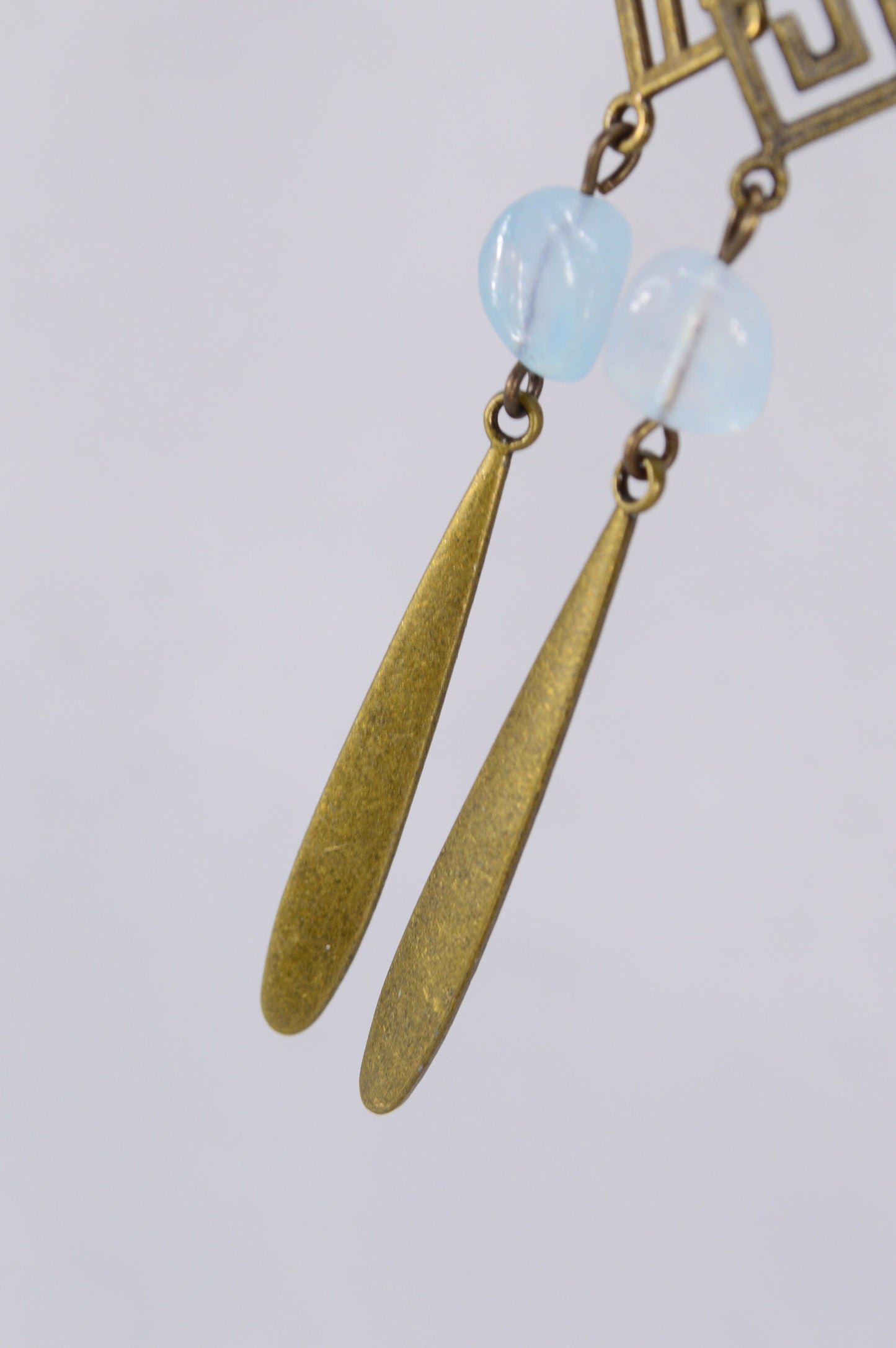 Long Vintage-Inspired Bronze Earrings with Garnet or Aquamarine Stones - Unique Handmade Jewelry by Estibela Design. 9cm - 3.5"